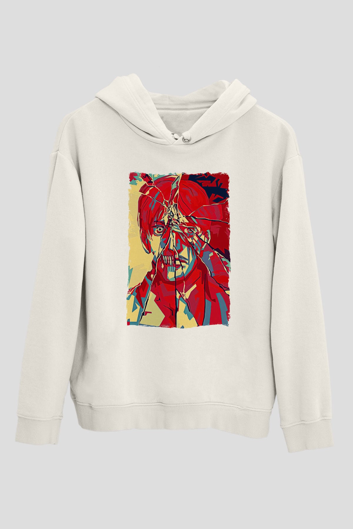 Attack On Titan Baskılı Beyaz Unisex Hoodie