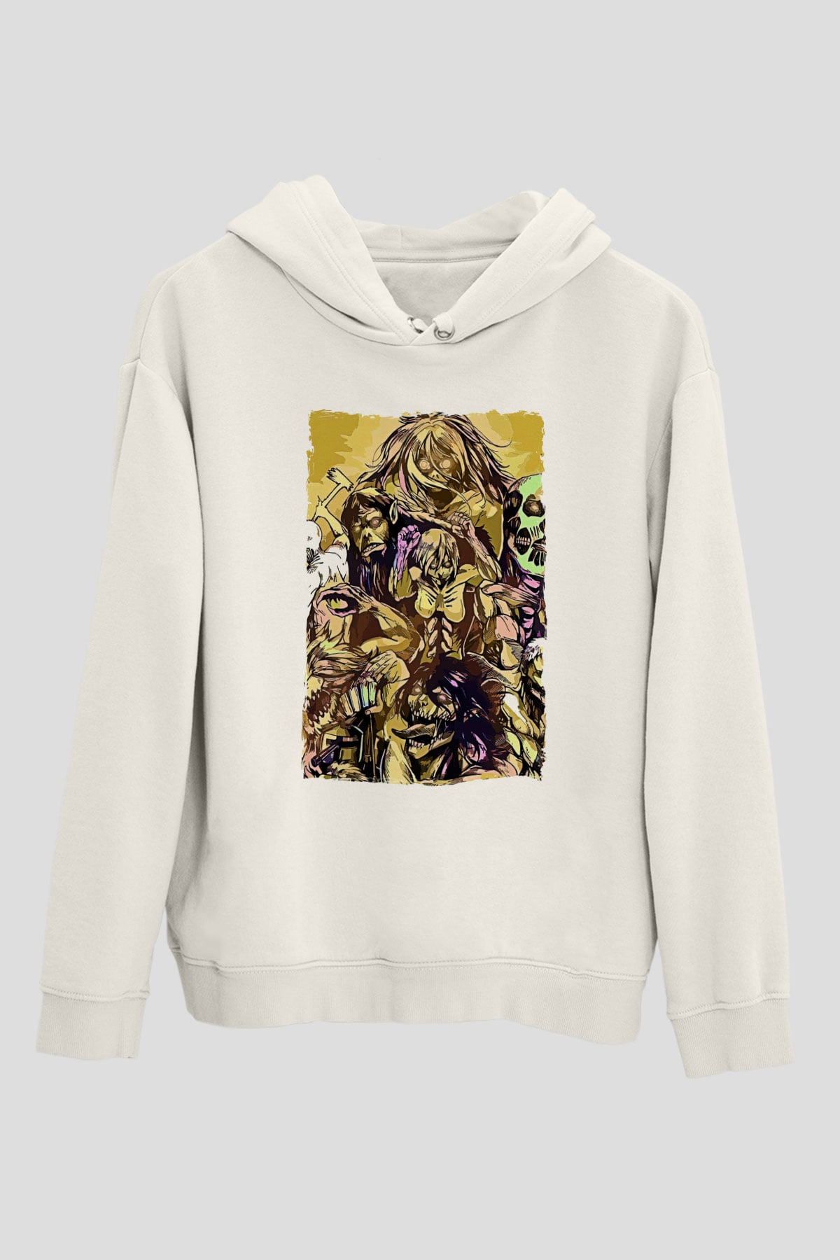 Attack On Titan Baskılı Beyaz Unisex Hoodie