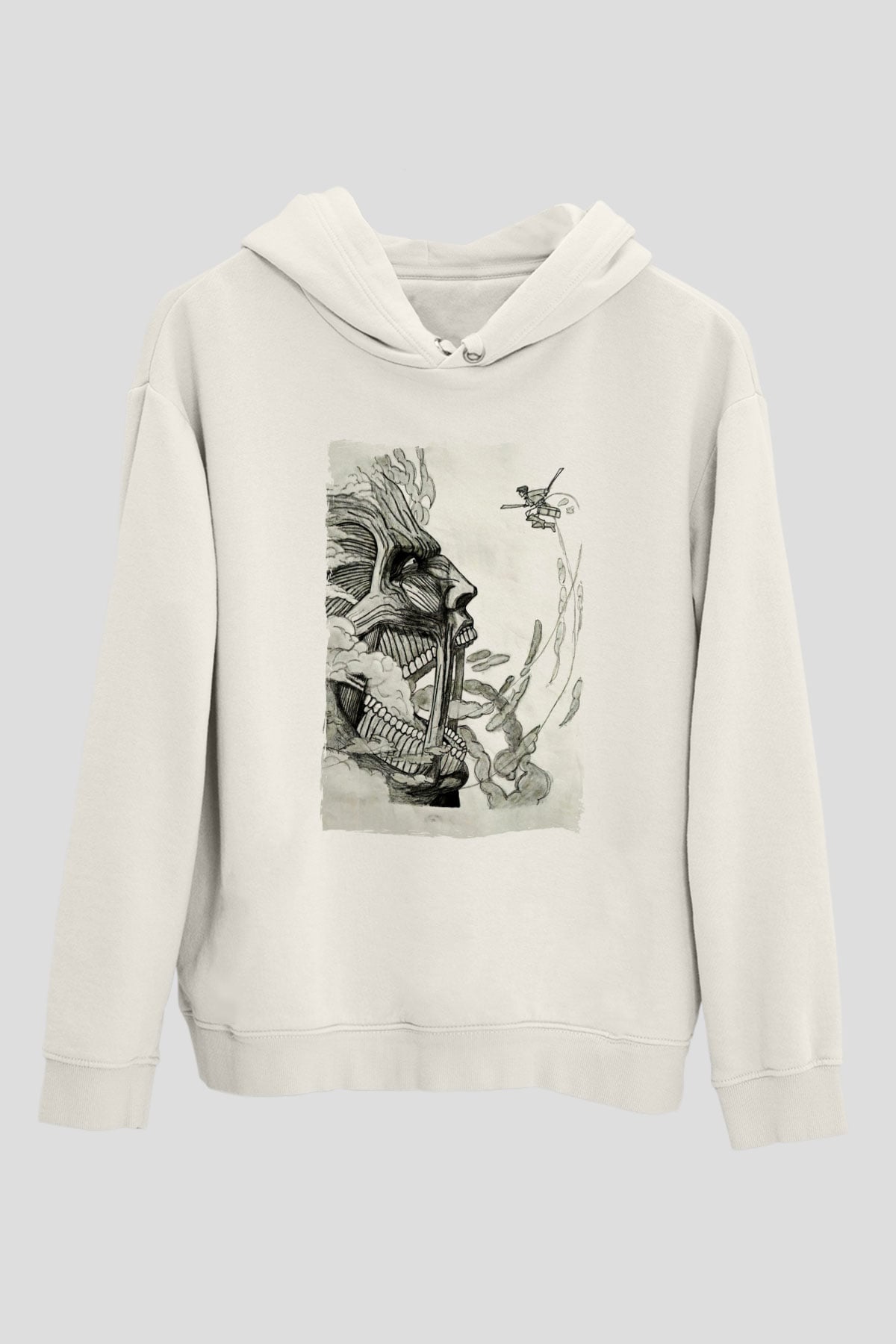 Attack On Titan Baskılı Beyaz Unisex Hoodie