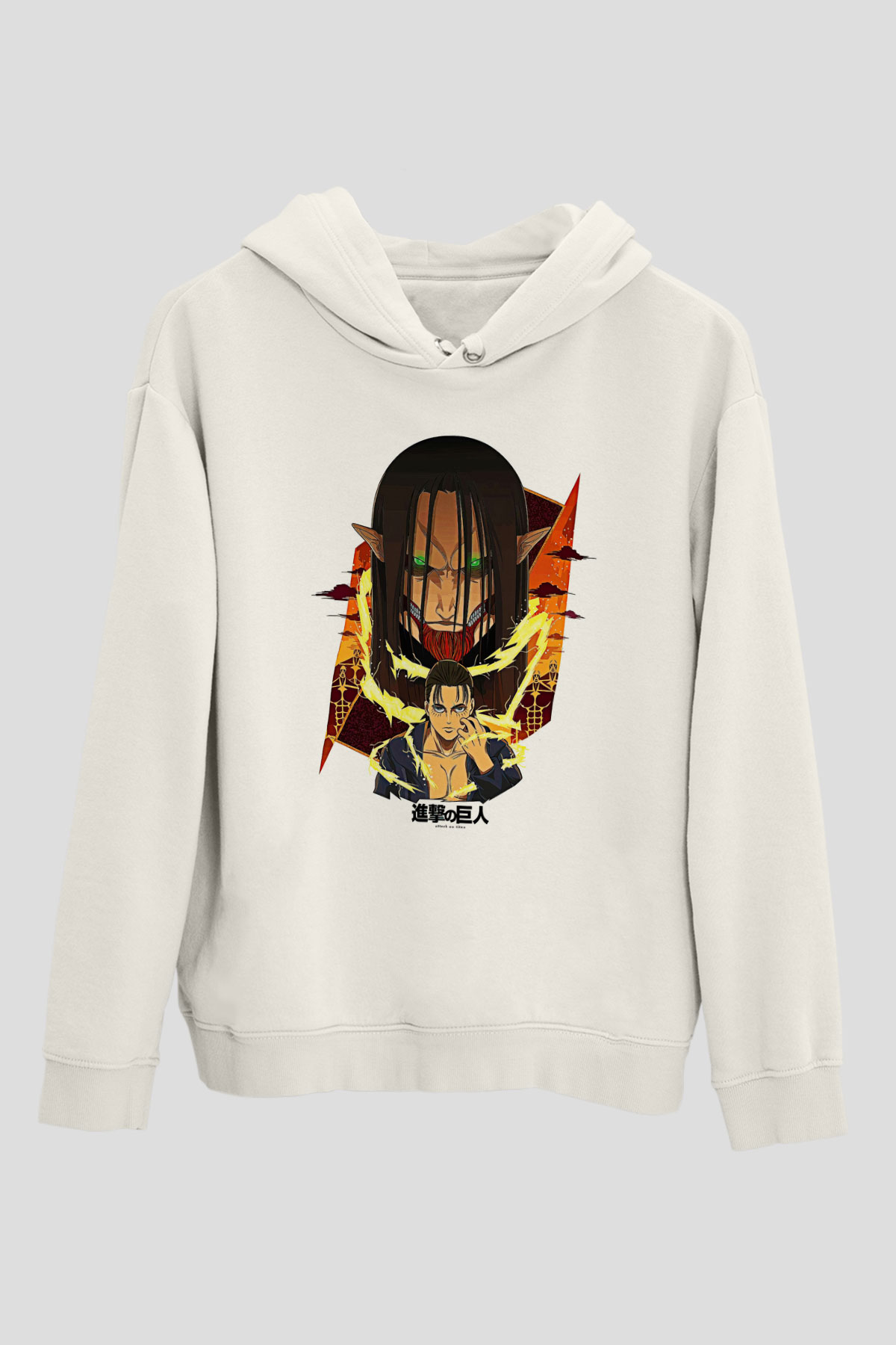 Attack On Titan Baskılı Beyaz Unisex Hoodie