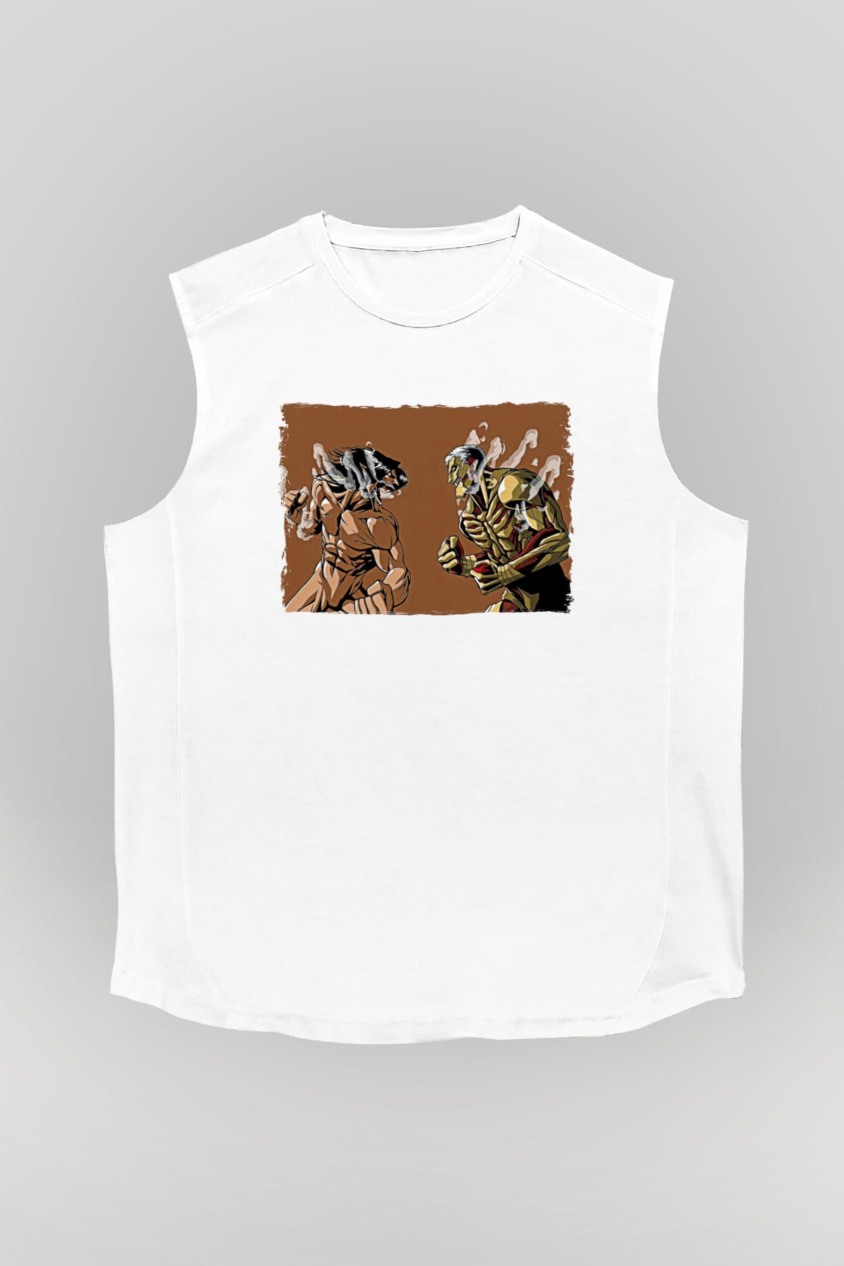 Attack On Titan Baskılı Beyaz Unisex Kolsuz Tişört - Tshirt