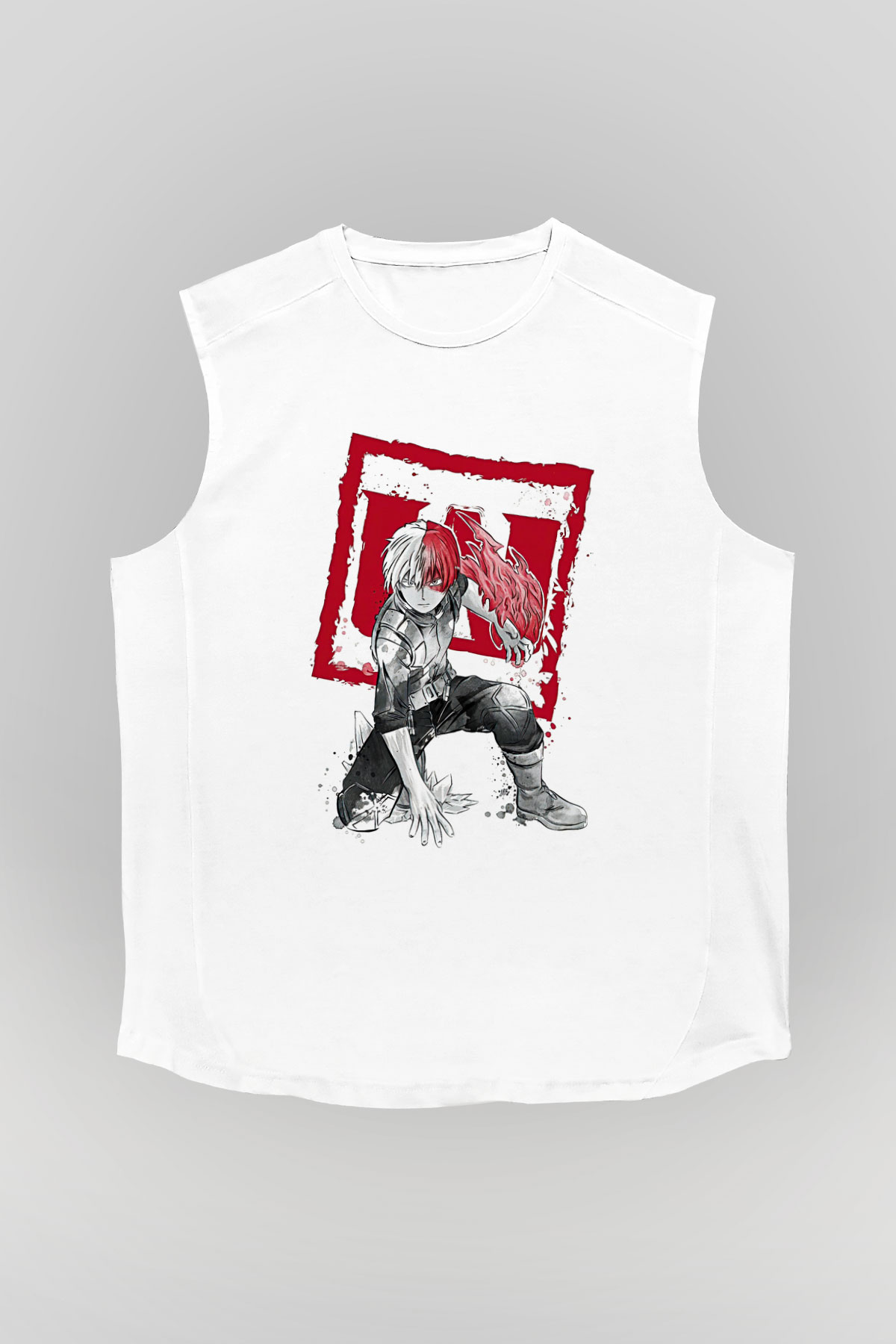 Attack On Titan Baskılı Beyaz Unisex Kolsuz Tişört - Tshirt