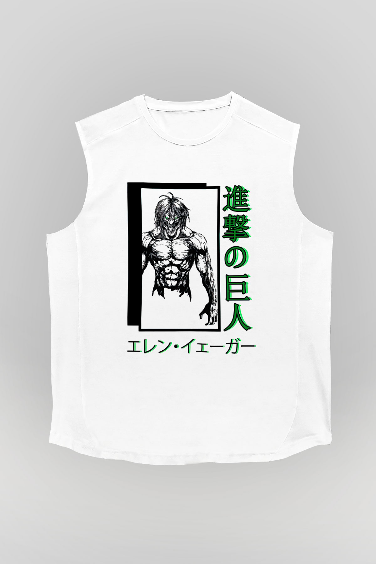 Attack On Titan Baskılı Beyaz Unisex Kolsuz Tişört - Tshirt