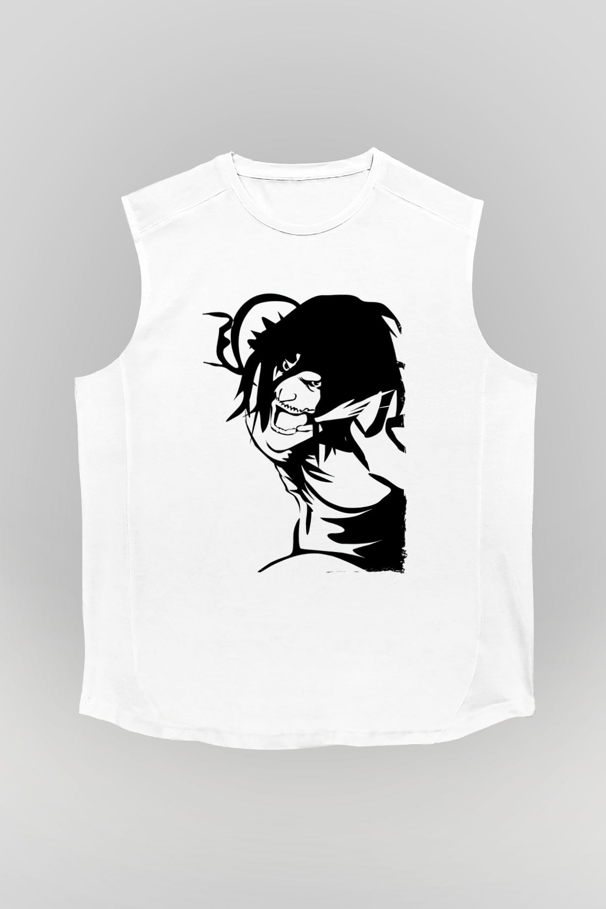Attack On Titan Baskılı Beyaz Unisex Kolsuz Tişört - Tshirt