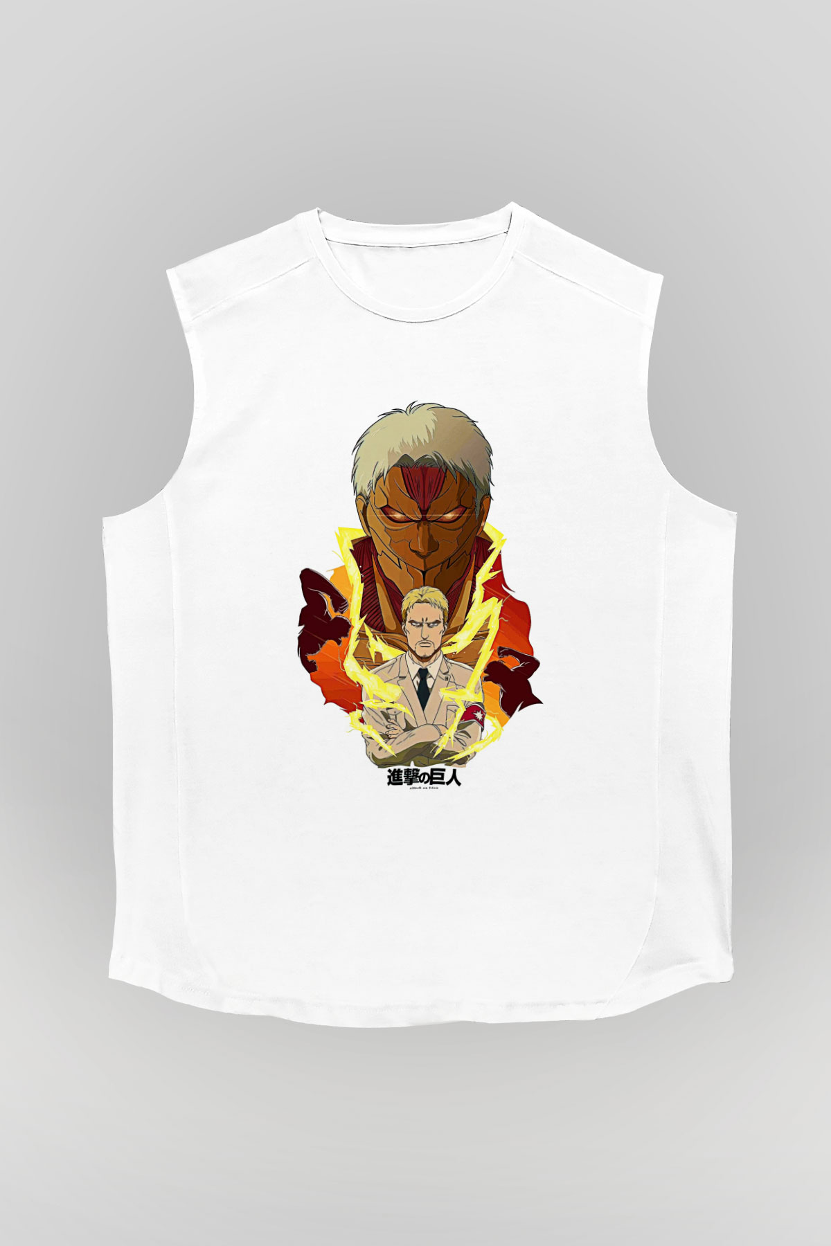 Attack On Titan Baskılı Beyaz Unisex Kolsuz Tişört - Tshirt