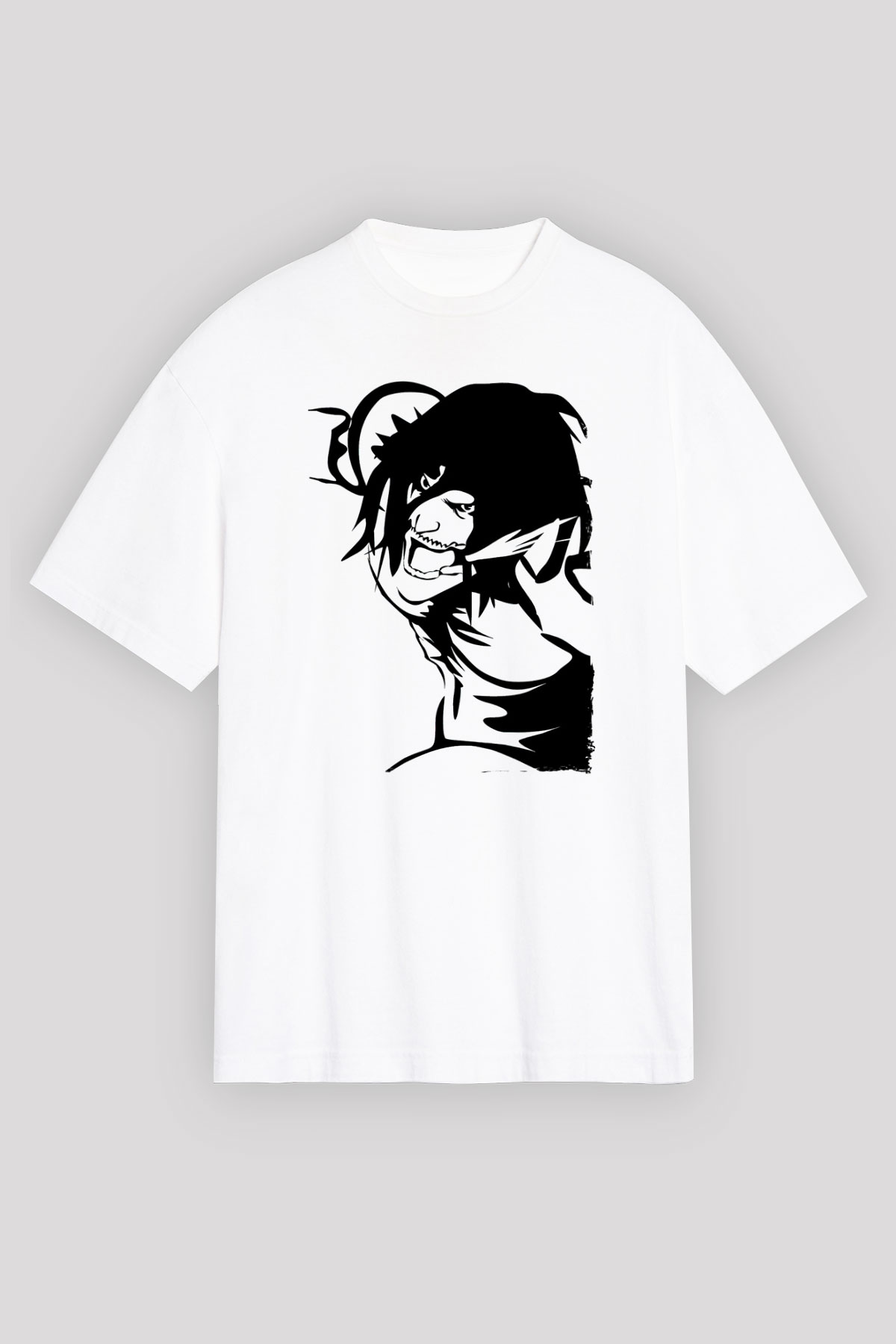 Attack On Titan Baskılı Beyaz Unisex Oversize Tişört - Tshirt