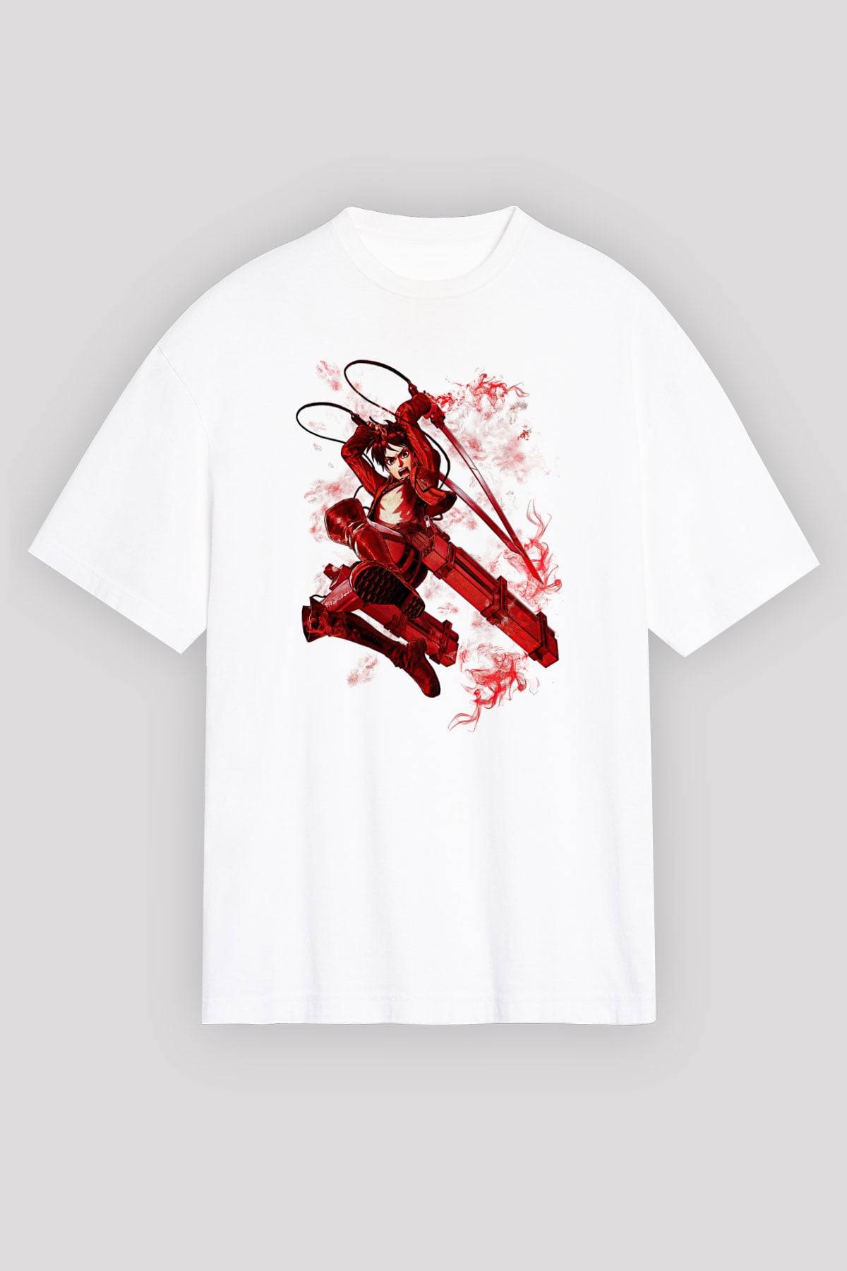 Attack On Titan Baskılı Beyaz Unisex Oversize Tişört - Tshirt