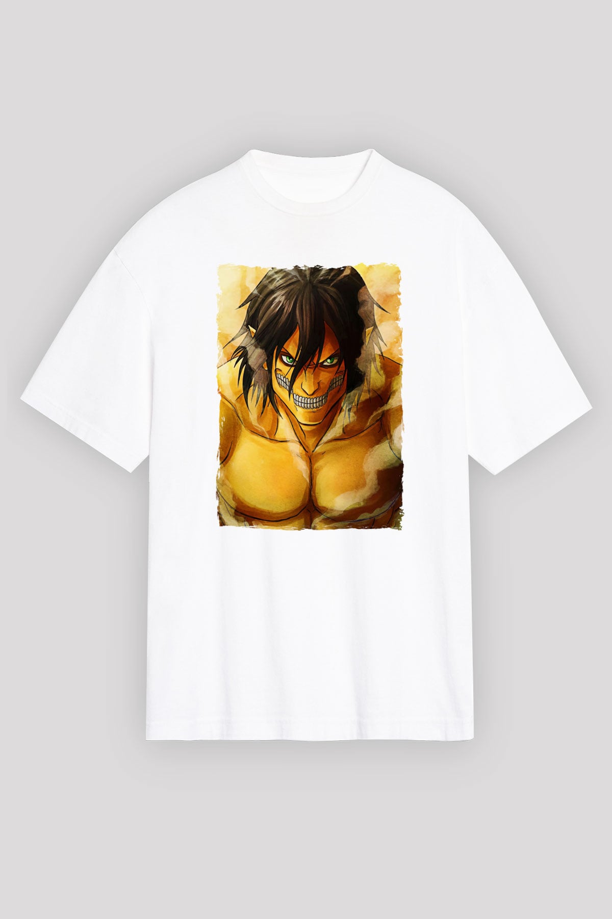 Attack On Titan Baskılı Beyaz Unisex Oversize Tişört - Tshirt
