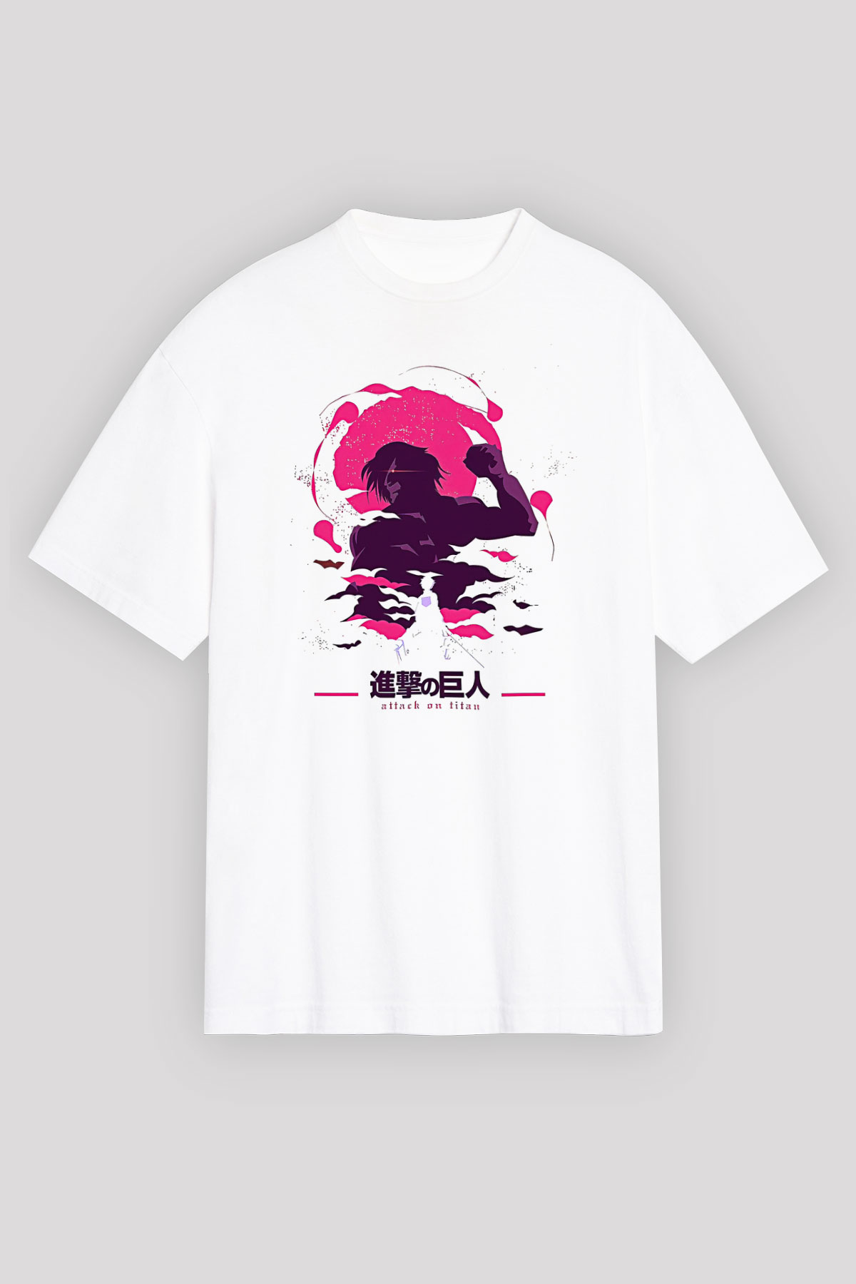 Attack On Titan Baskılı Beyaz Unisex Oversize Tişört - Tshirt