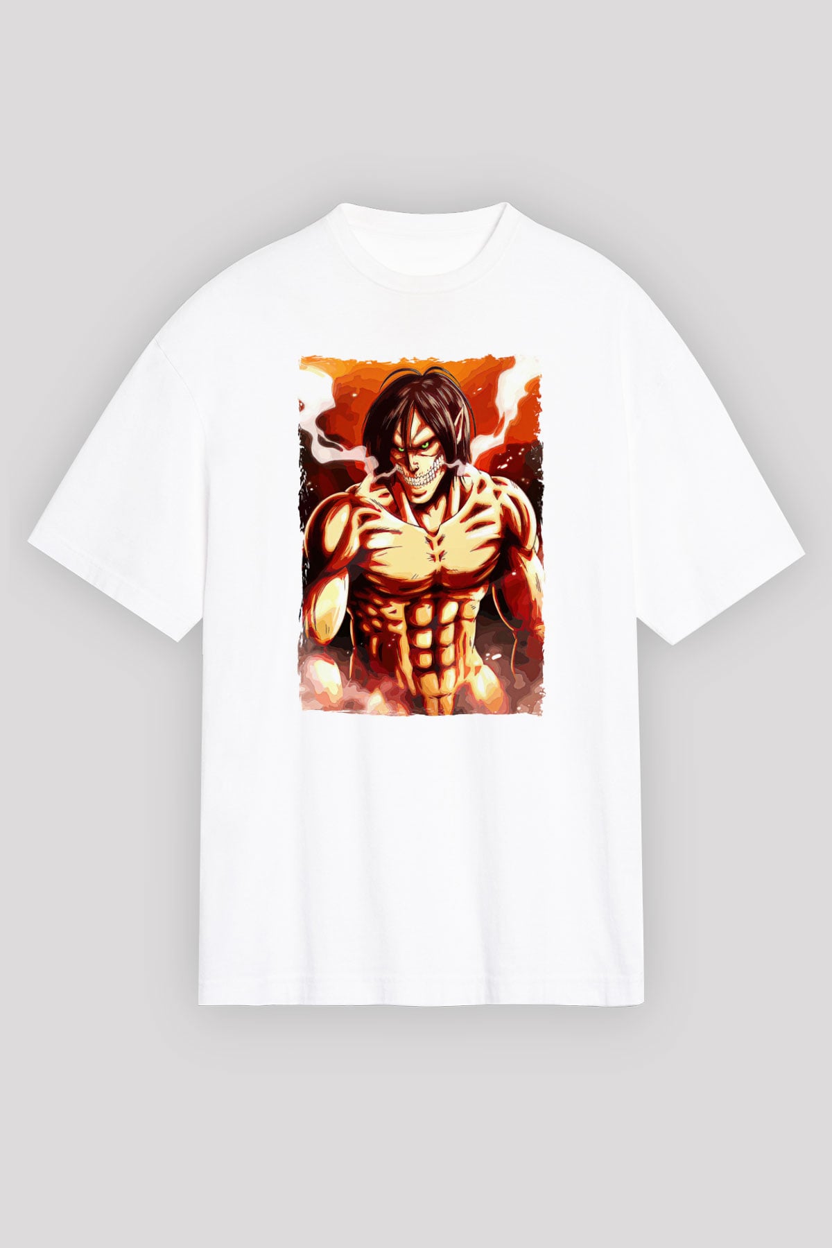 Attack On Titan Baskılı Beyaz Unisex Oversize Tişört - Tshirt