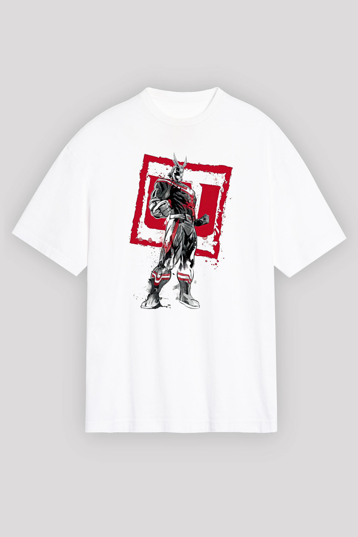 Attack On Titan Baskılı Beyaz Unisex Oversize Tişört - Tshirt