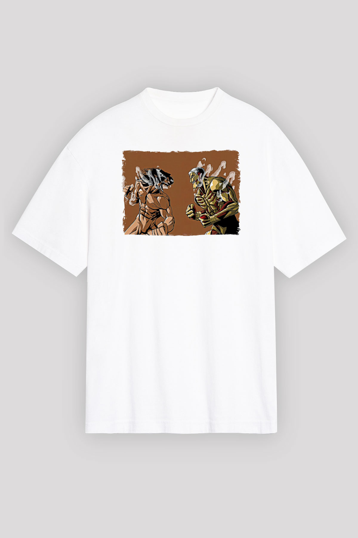 Attack On Titan Baskılı Beyaz Unisex Oversize Tişört - Tshirt