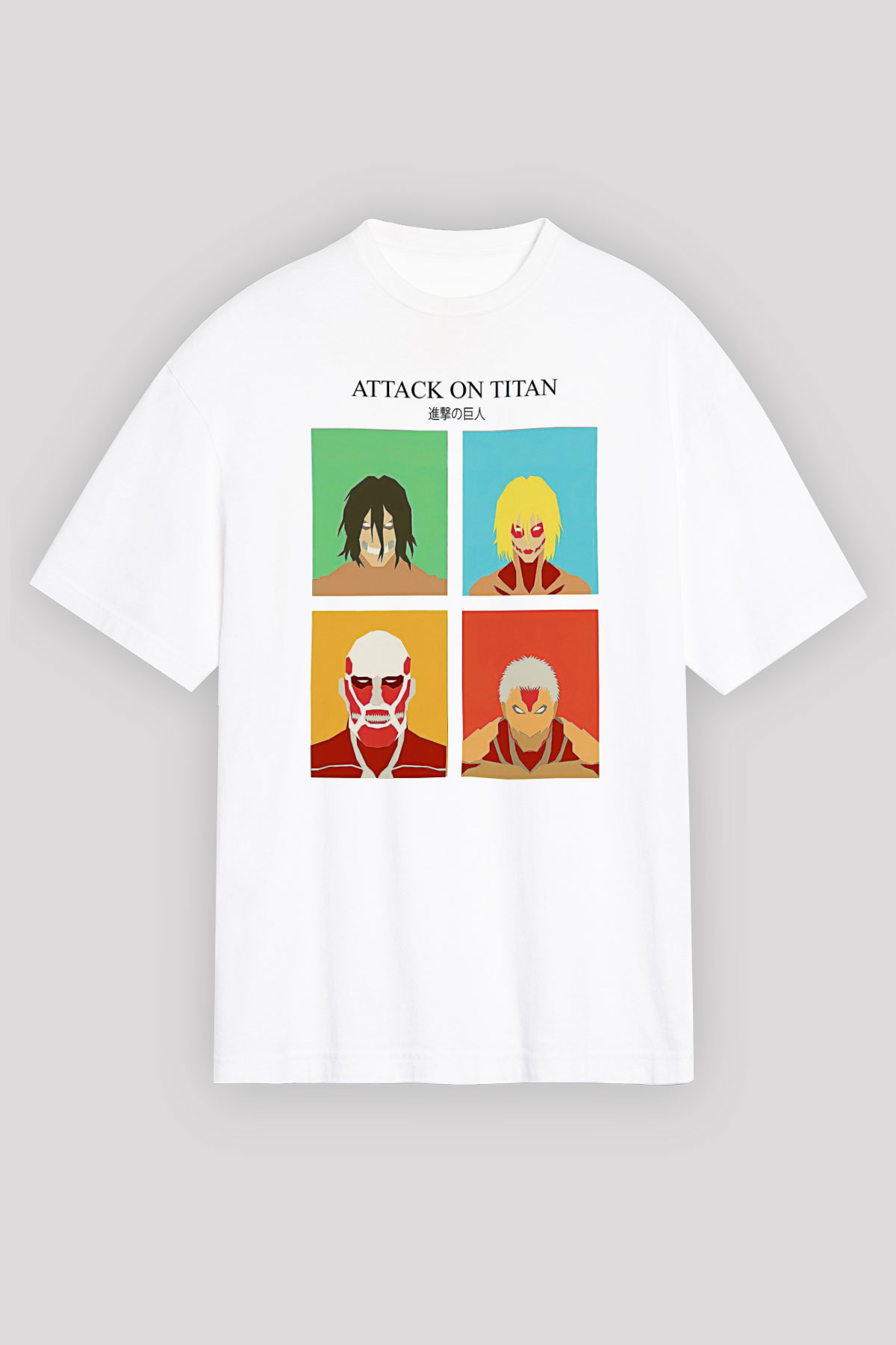 Attack On Titan Baskılı Beyaz Unisex Oversize Tişört - Tshirt