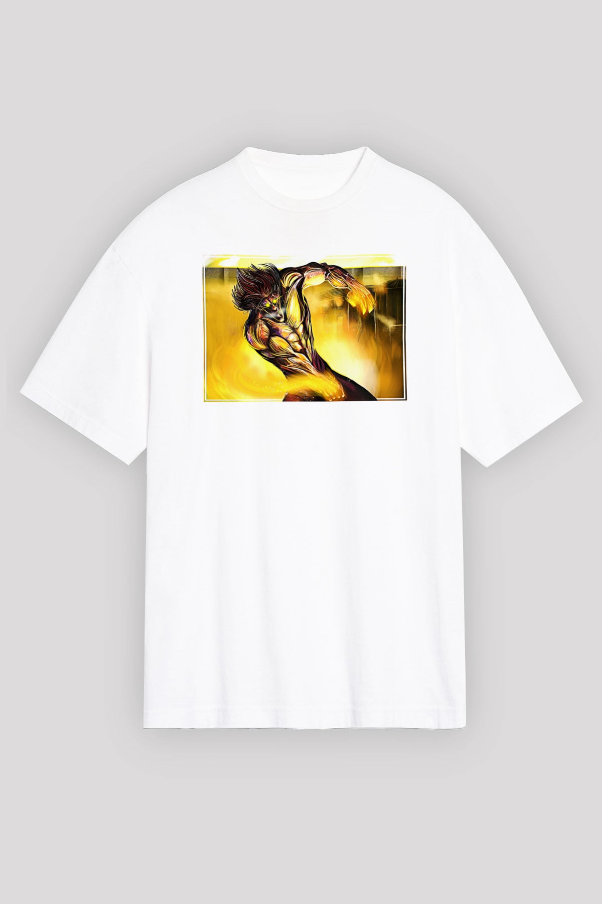 Attack On Titan Baskılı Beyaz Unisex Oversize Tişört - Tshirt