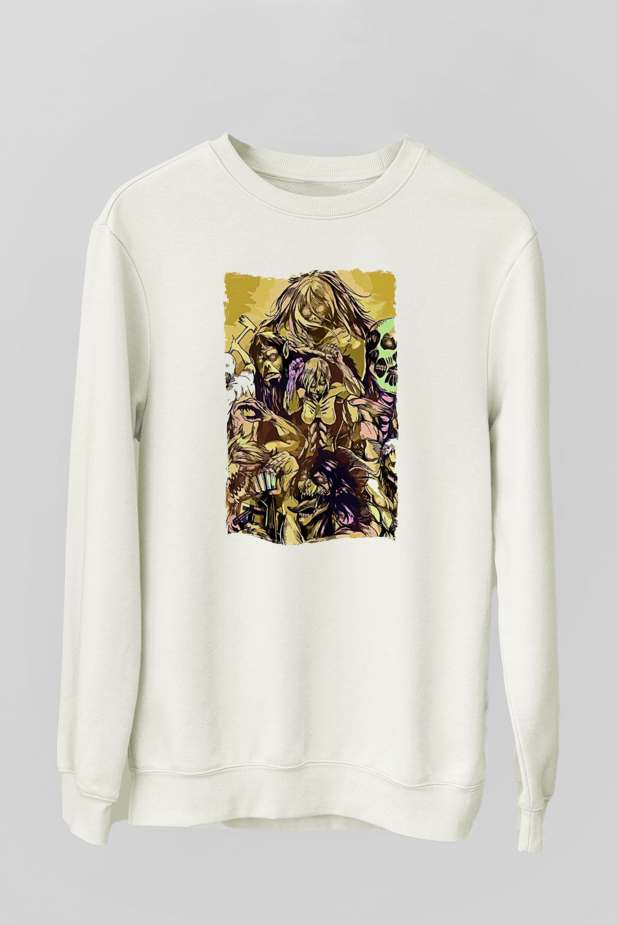 Attack On Titan Baskılı Beyaz Unisex Sweatshirt