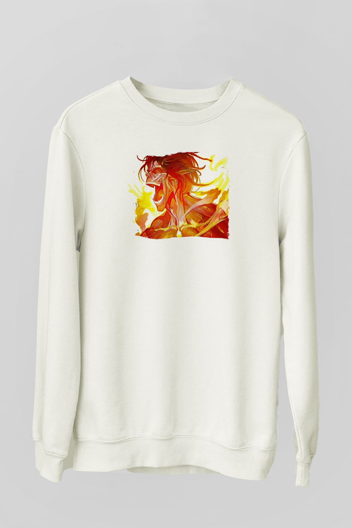 Attack On Titan Baskılı Beyaz Unisex Sweatshirt