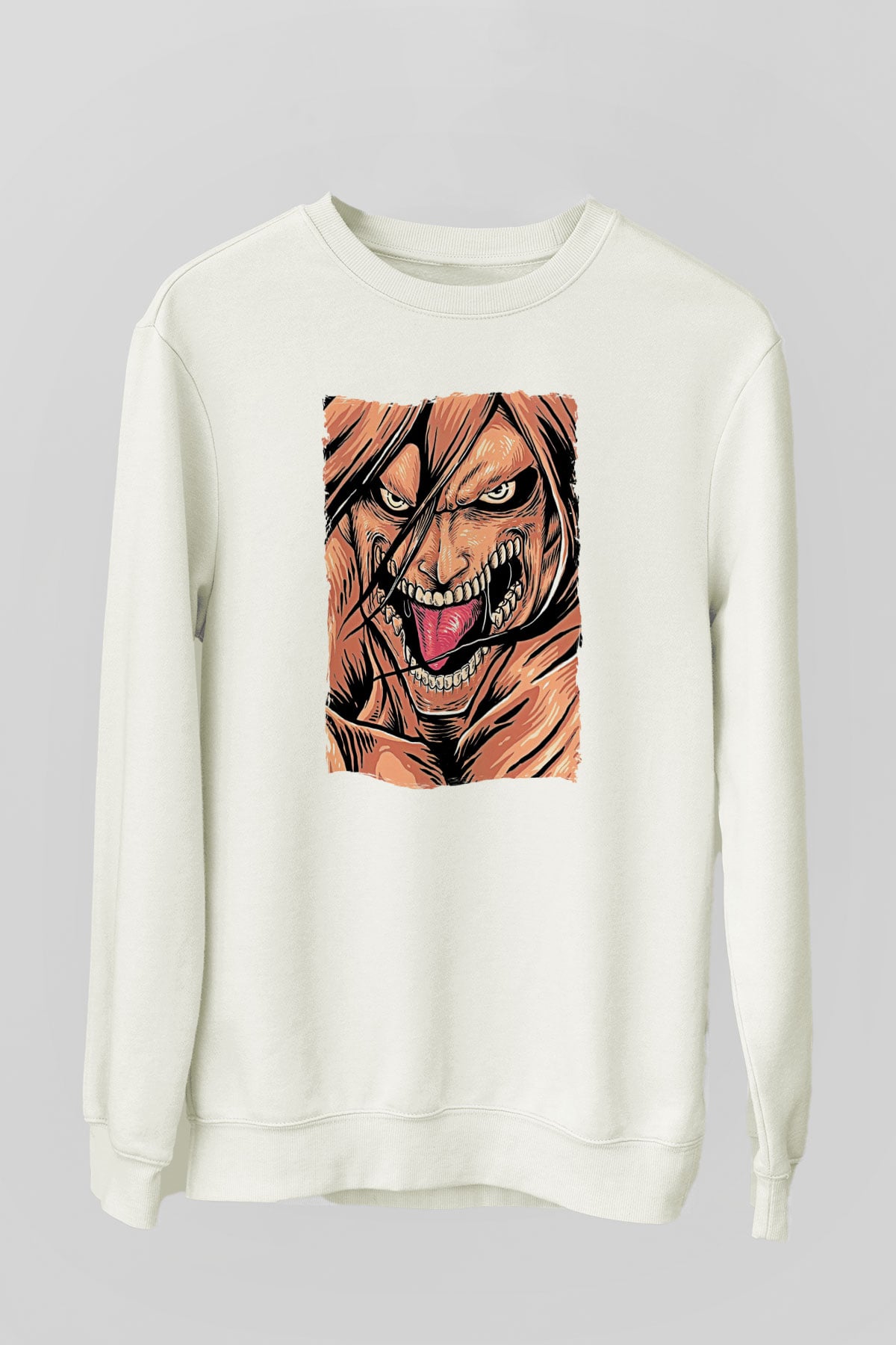 Attack On Titan Baskılı Beyaz Unisex Sweatshirt