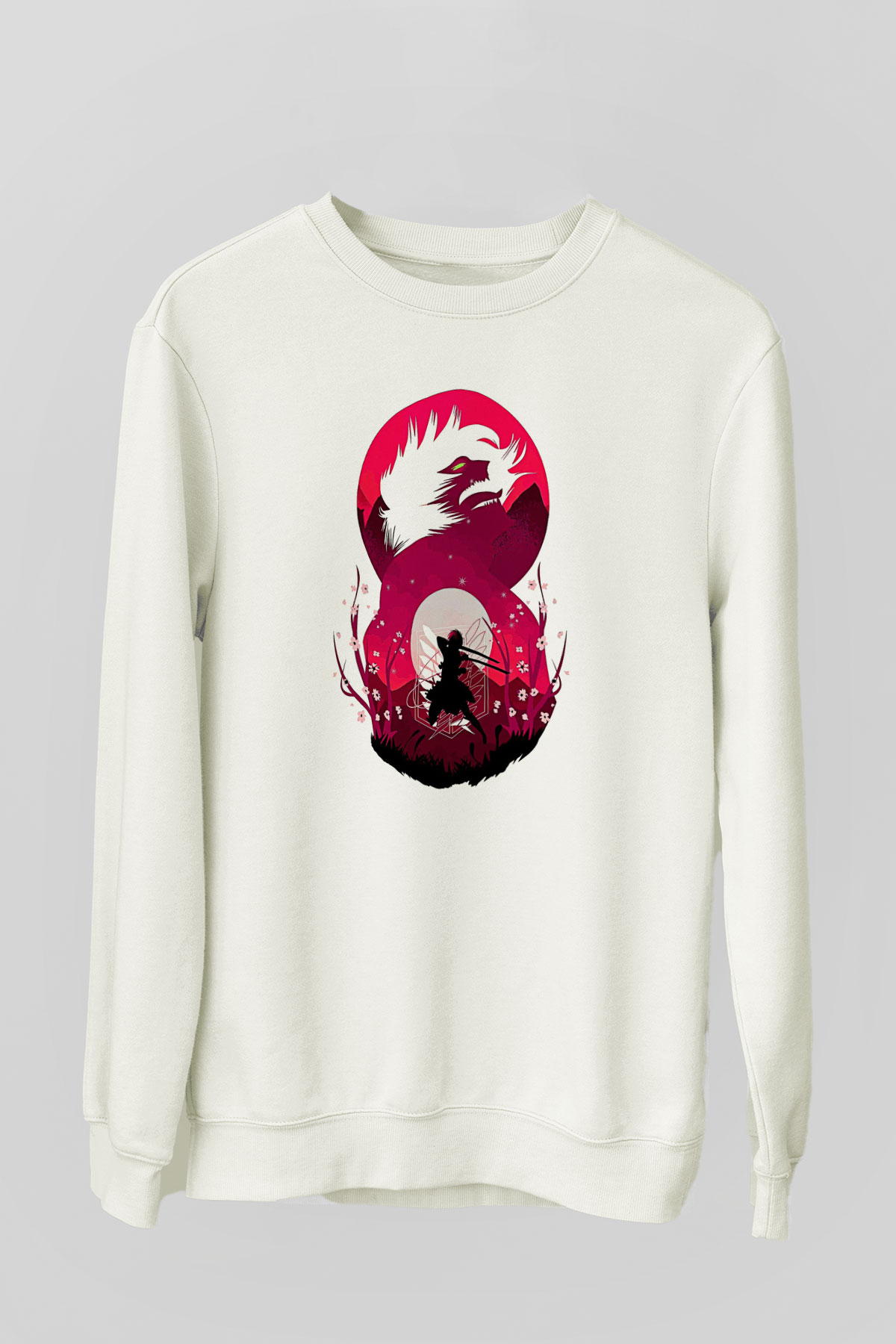 Attack On Titan Baskılı Beyaz Unisex Sweatshirt