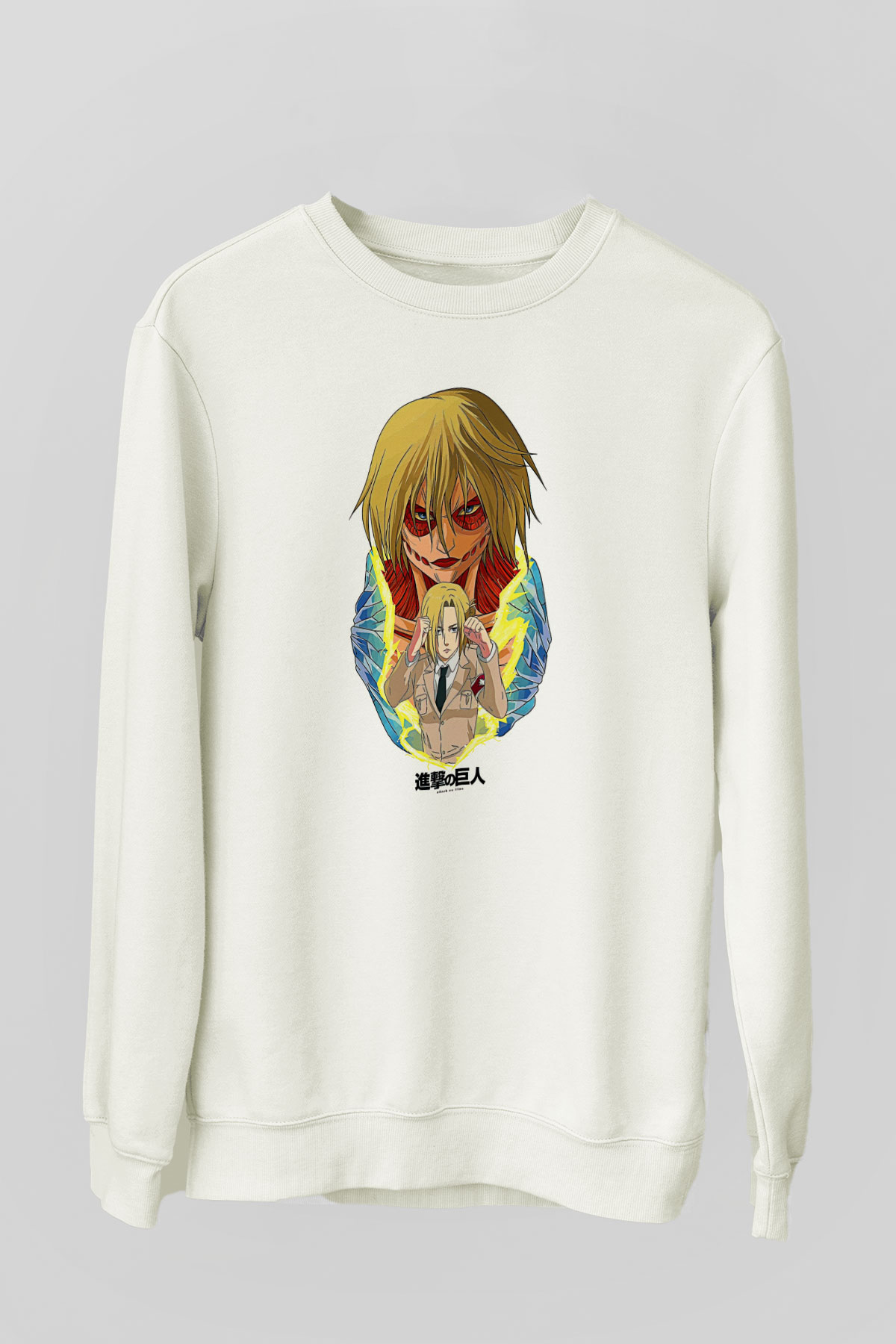 Attack On Titan Baskılı Beyaz Unisex Sweatshirt