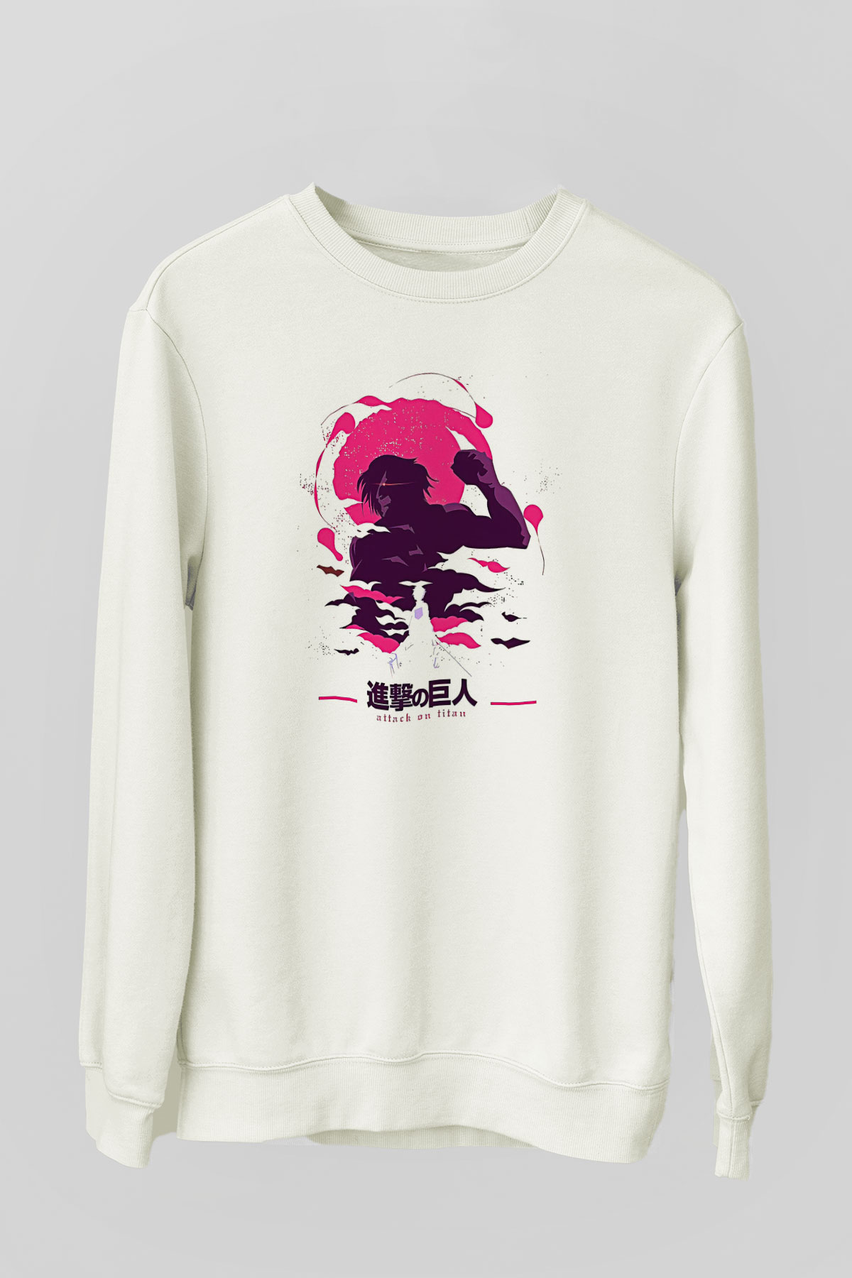 Attack On Titan Baskılı Beyaz Unisex Sweatshirt