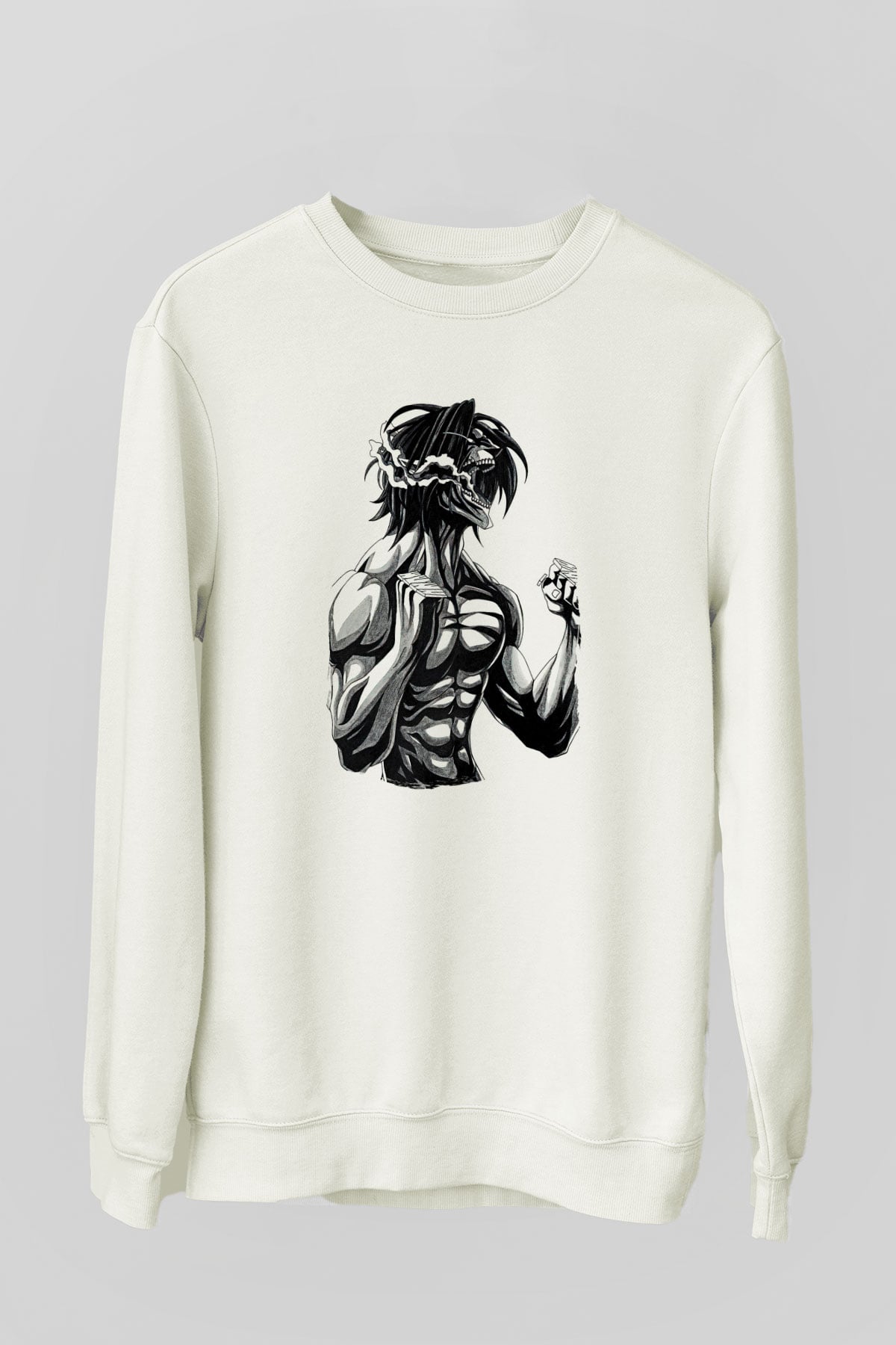 Attack On Titan Baskılı Beyaz Unisex Sweatshirt