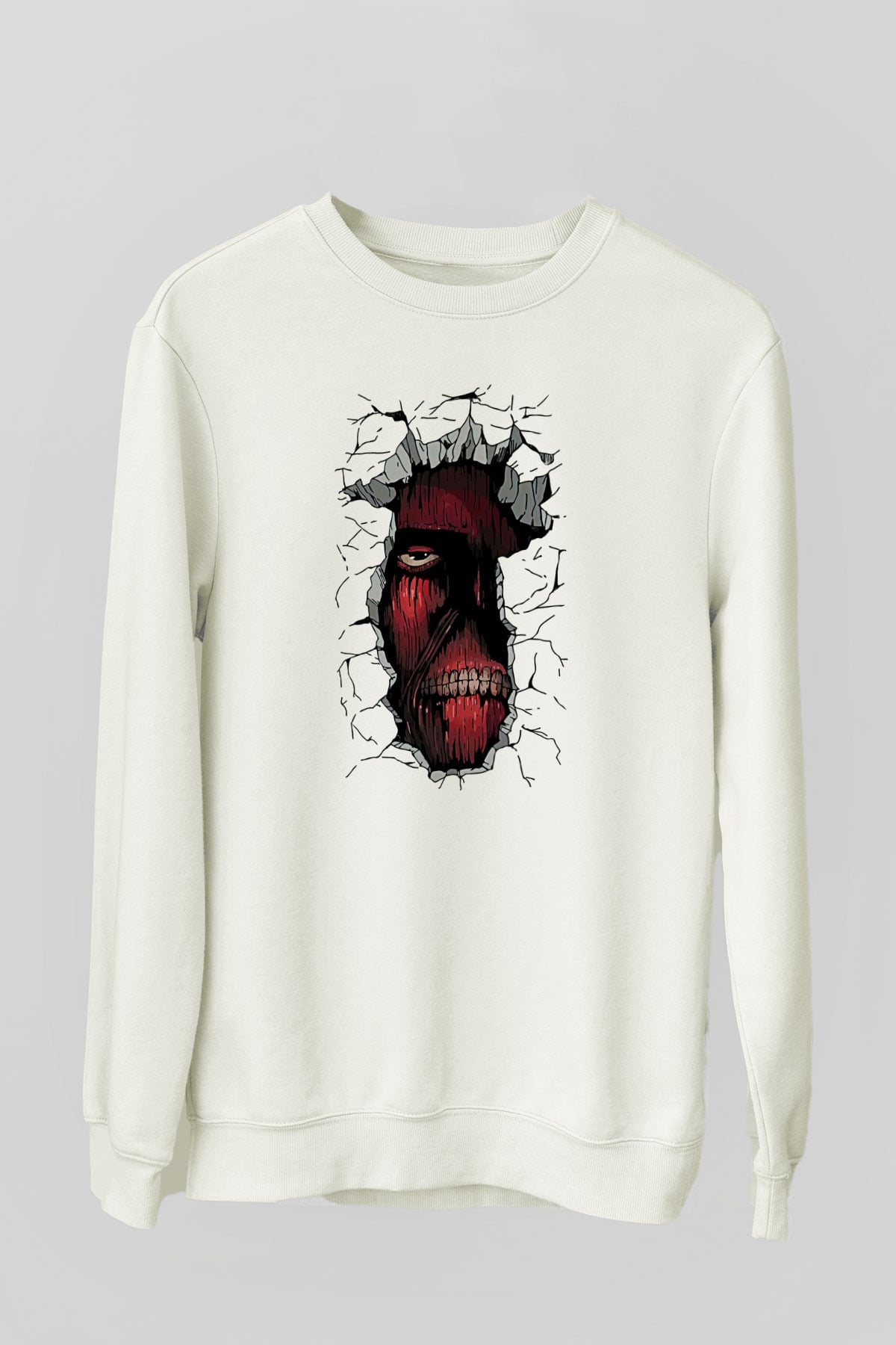 Attack On Titan Baskılı Beyaz Unisex Sweatshirt