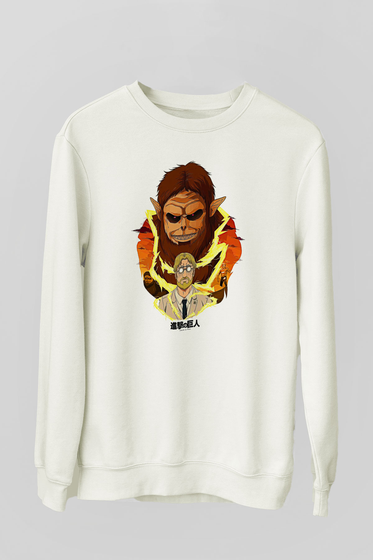 Attack On Titan Baskılı Beyaz Unisex Sweatshirt