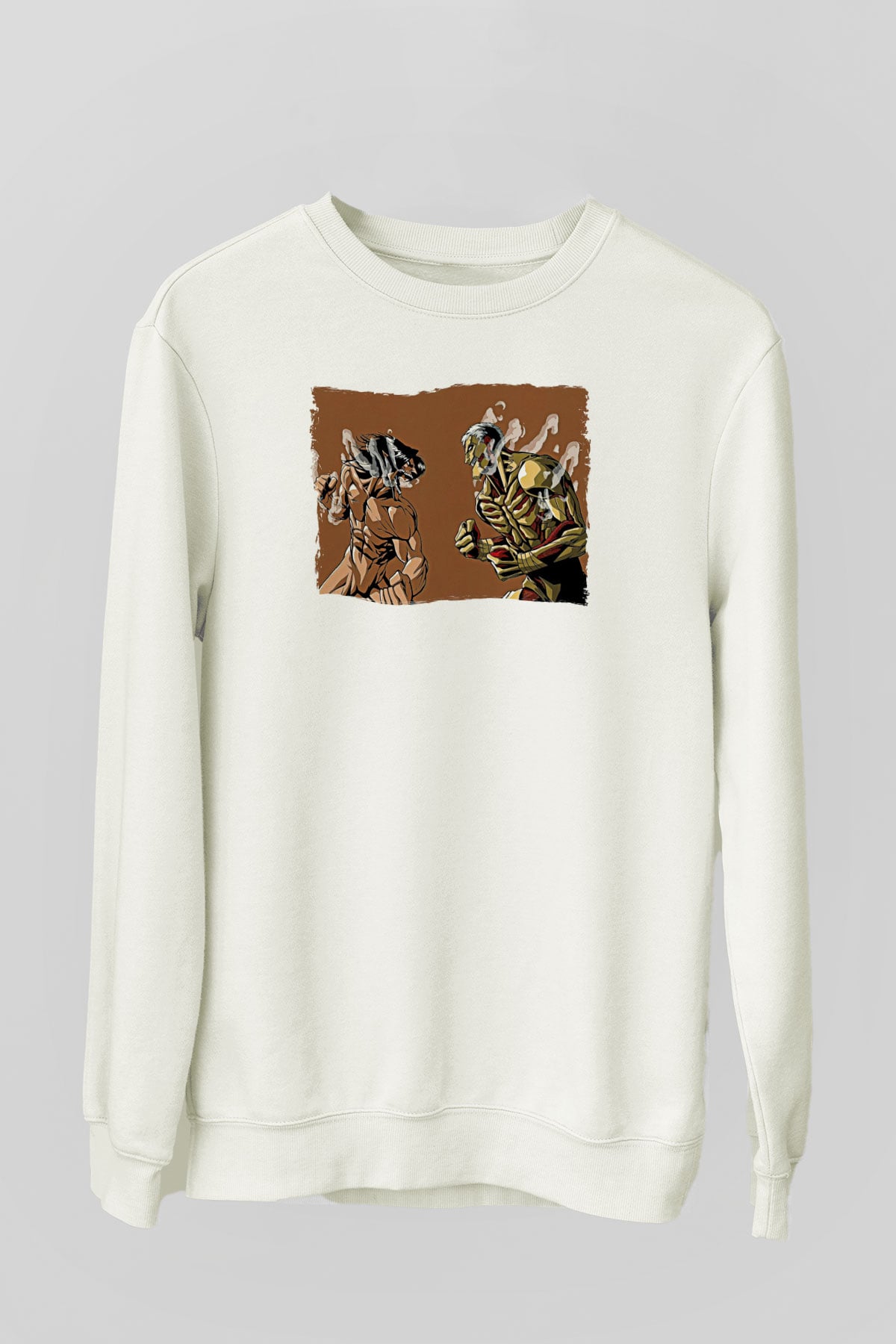 Attack On Titan Baskılı Beyaz Unisex Sweatshirt