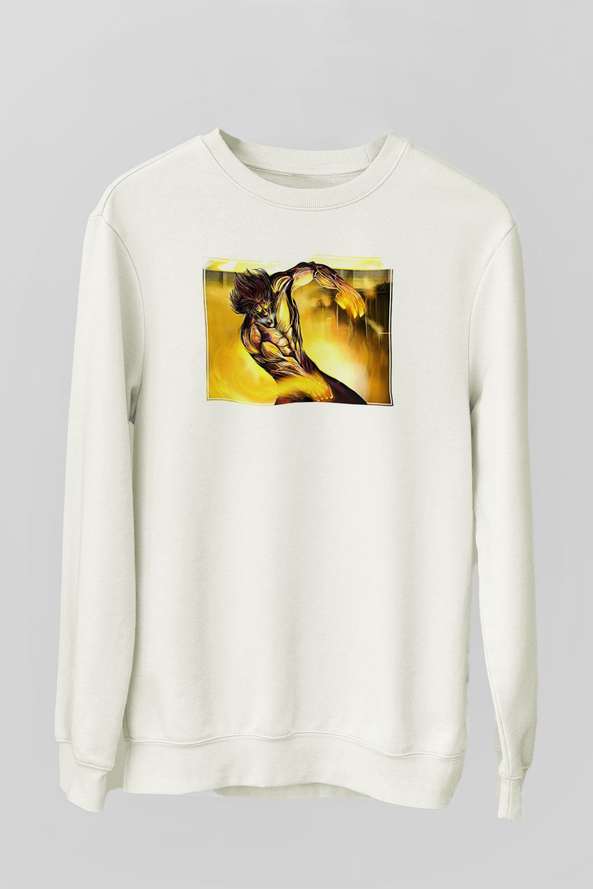 Attack On Titan Baskılı Beyaz Unisex Sweatshirt