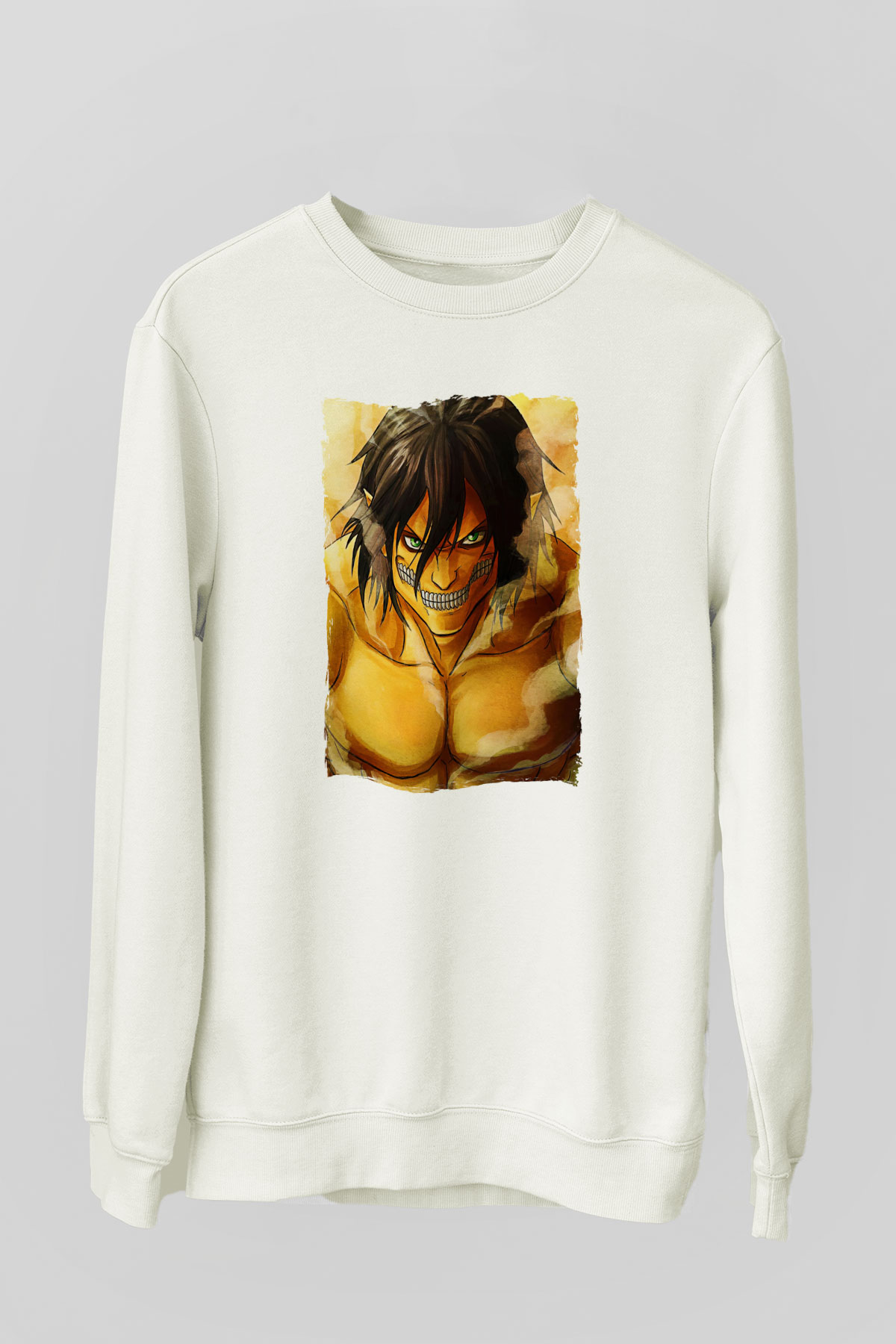 Attack On Titan Baskılı Beyaz Unisex Sweatshirt