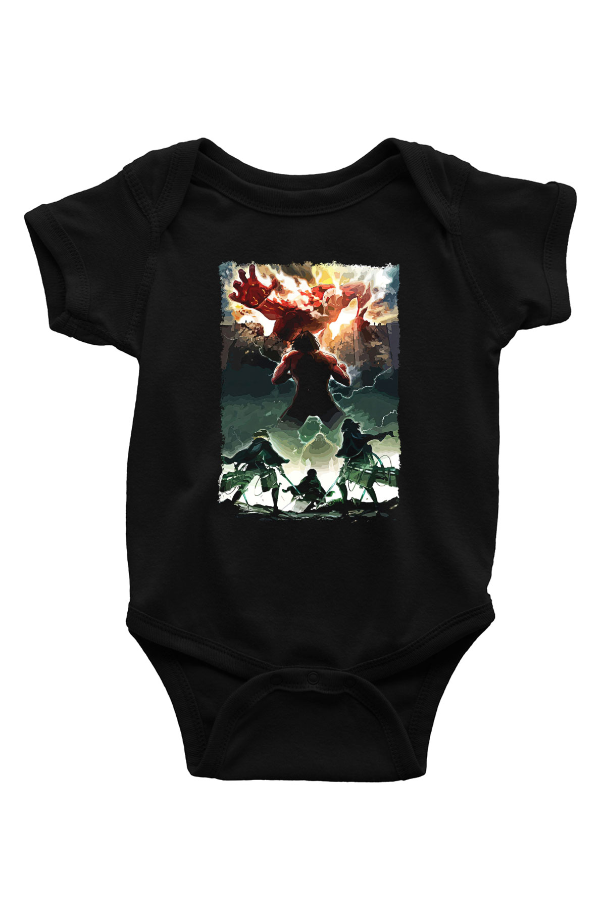 Attack On Titan Baskılı Unisex Siyah Bebek Body - Zıbın