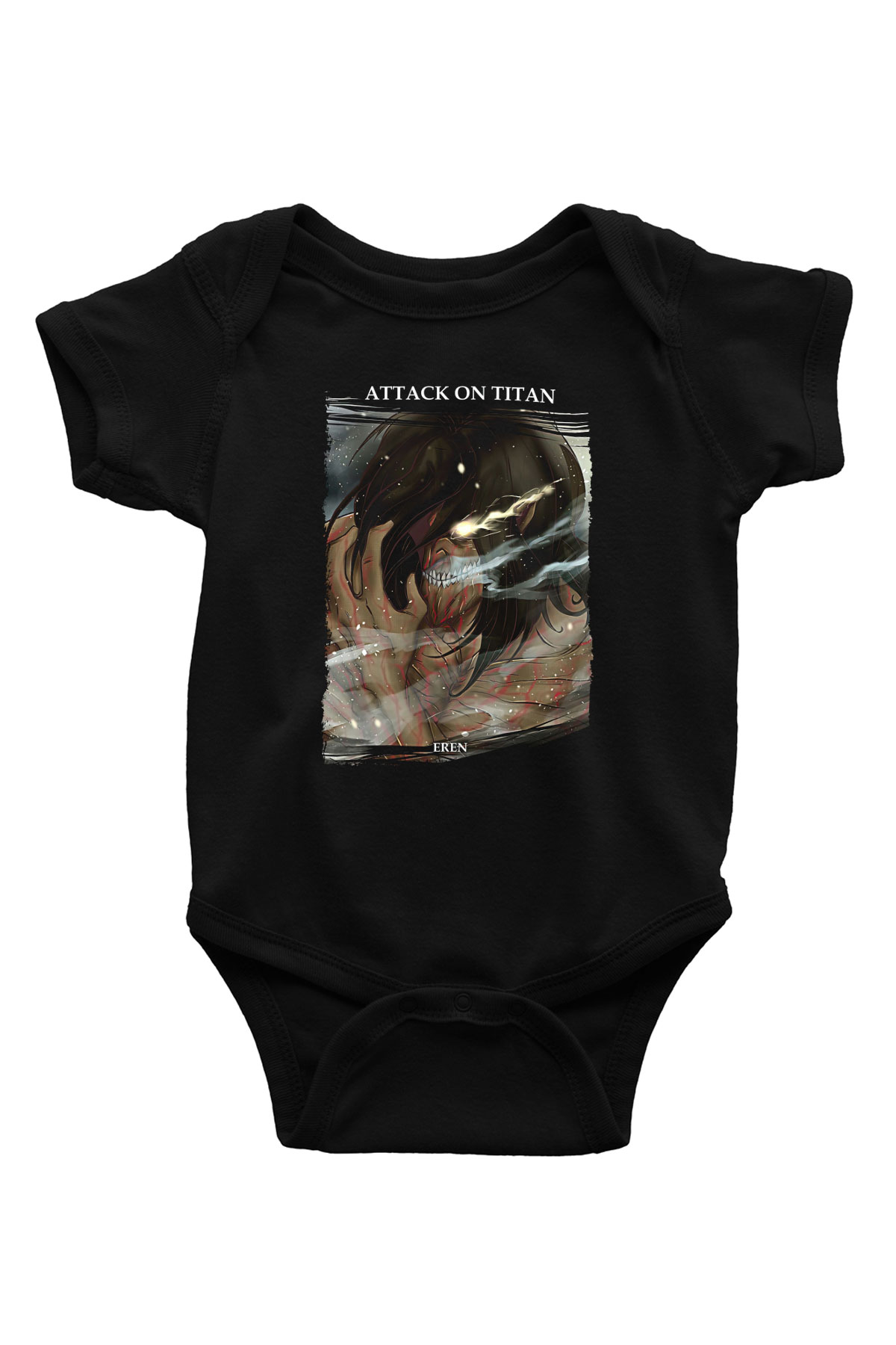 Attack On Titan Baskılı Unisex Siyah Bebek Body - Zıbın