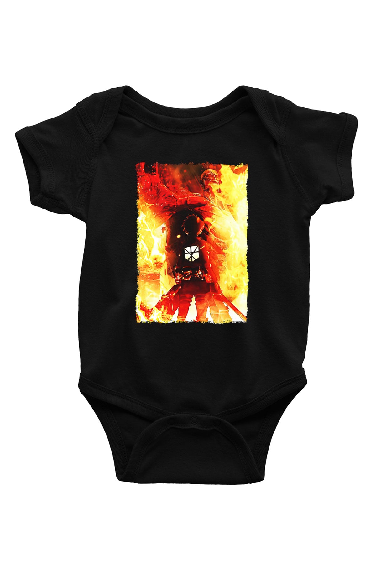 Attack On Titan Baskılı Unisex Siyah Bebek Body - Zıbın