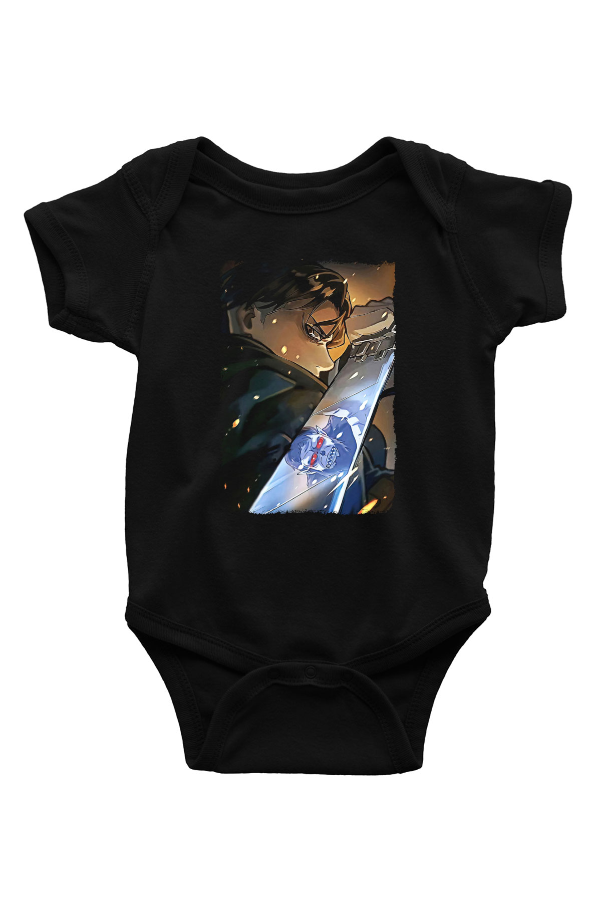 Attack On Titan Baskılı Unisex Siyah Bebek Body - Zıbın