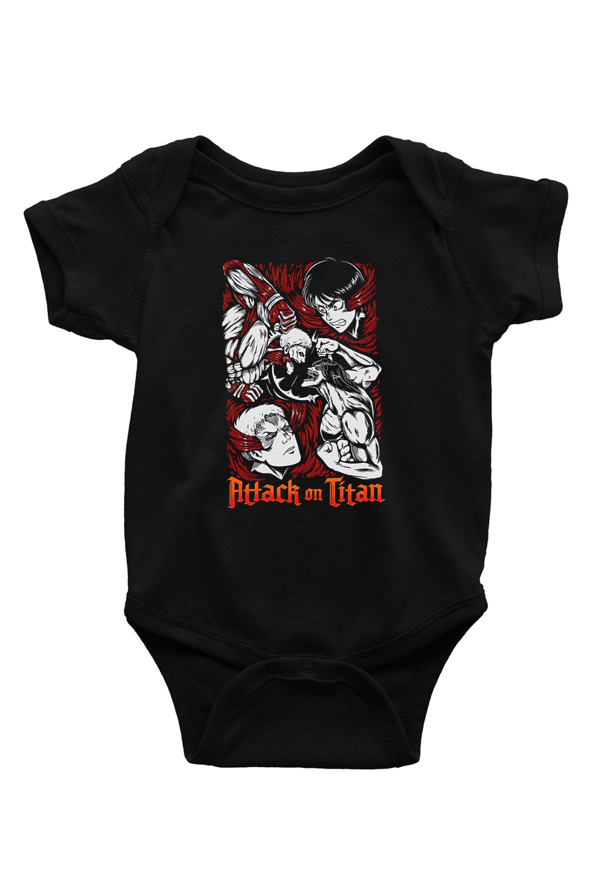 Attack On Titan Baskılı Unisex Siyah Bebek Body - Zıbın