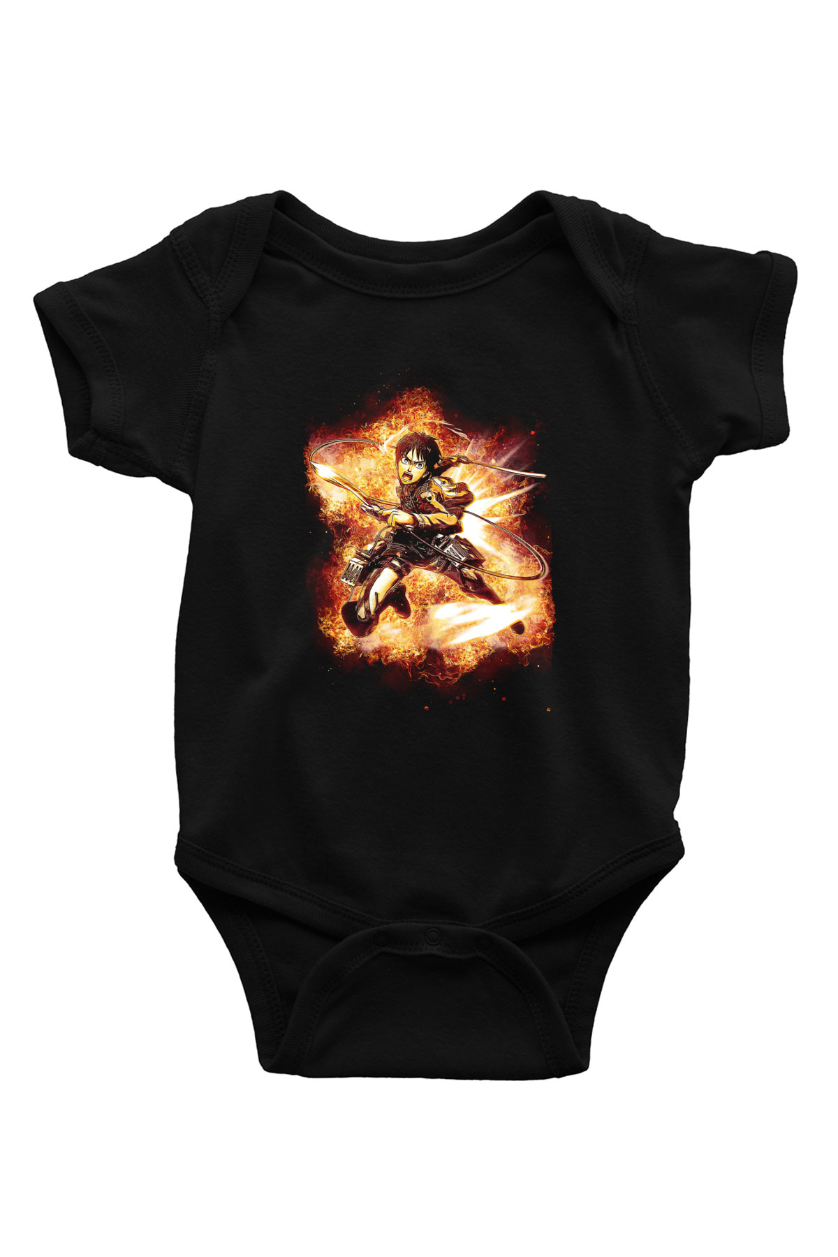 Attack On Titan Baskılı Unisex Siyah Bebek Body - Zıbın