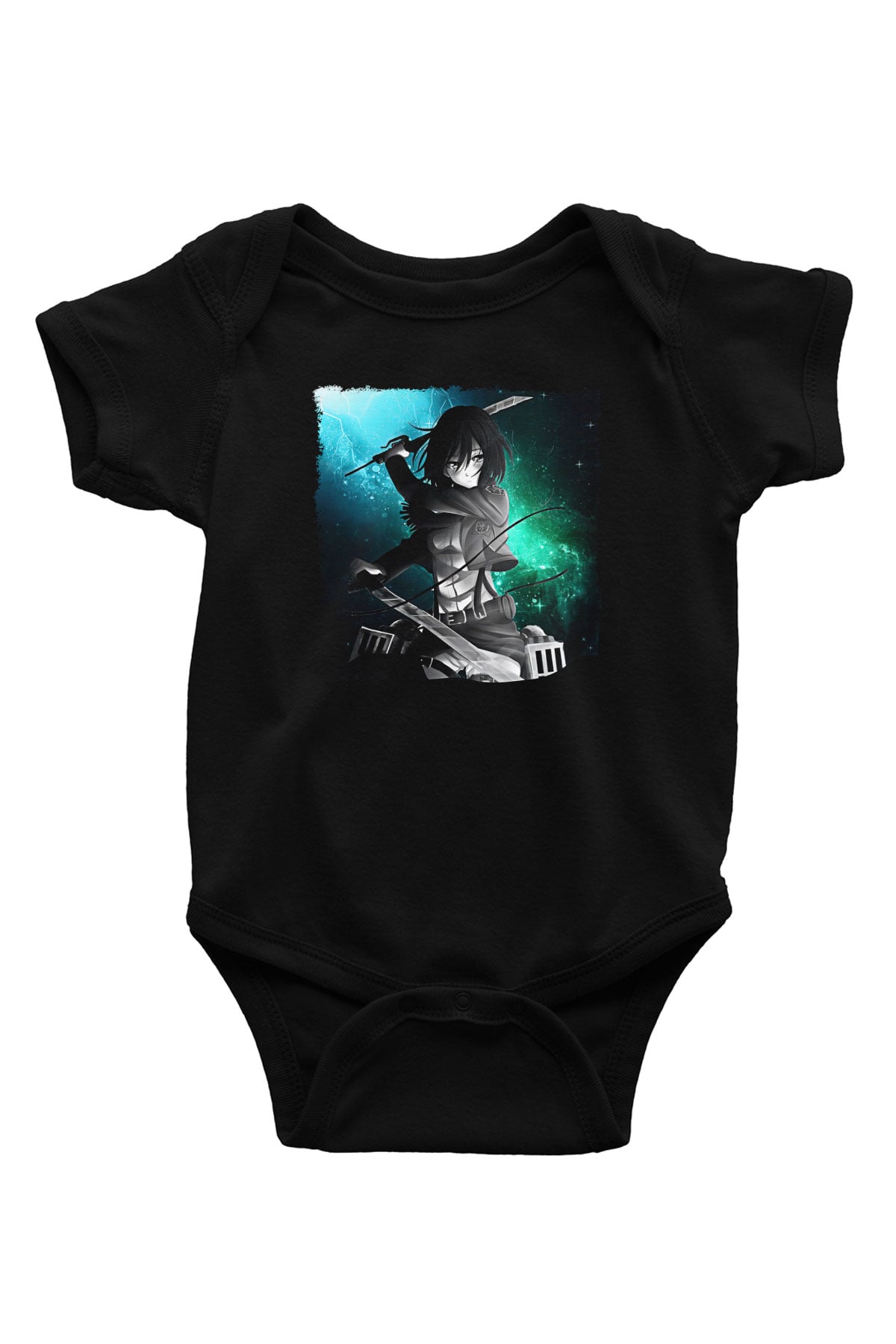 Attack On Titan Baskılı Unisex Siyah Bebek Body - Zıbın