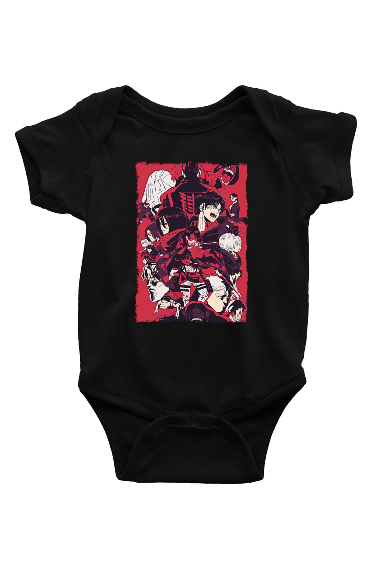 Attack On Titan Baskılı Unisex Siyah Bebek Body - Zıbın