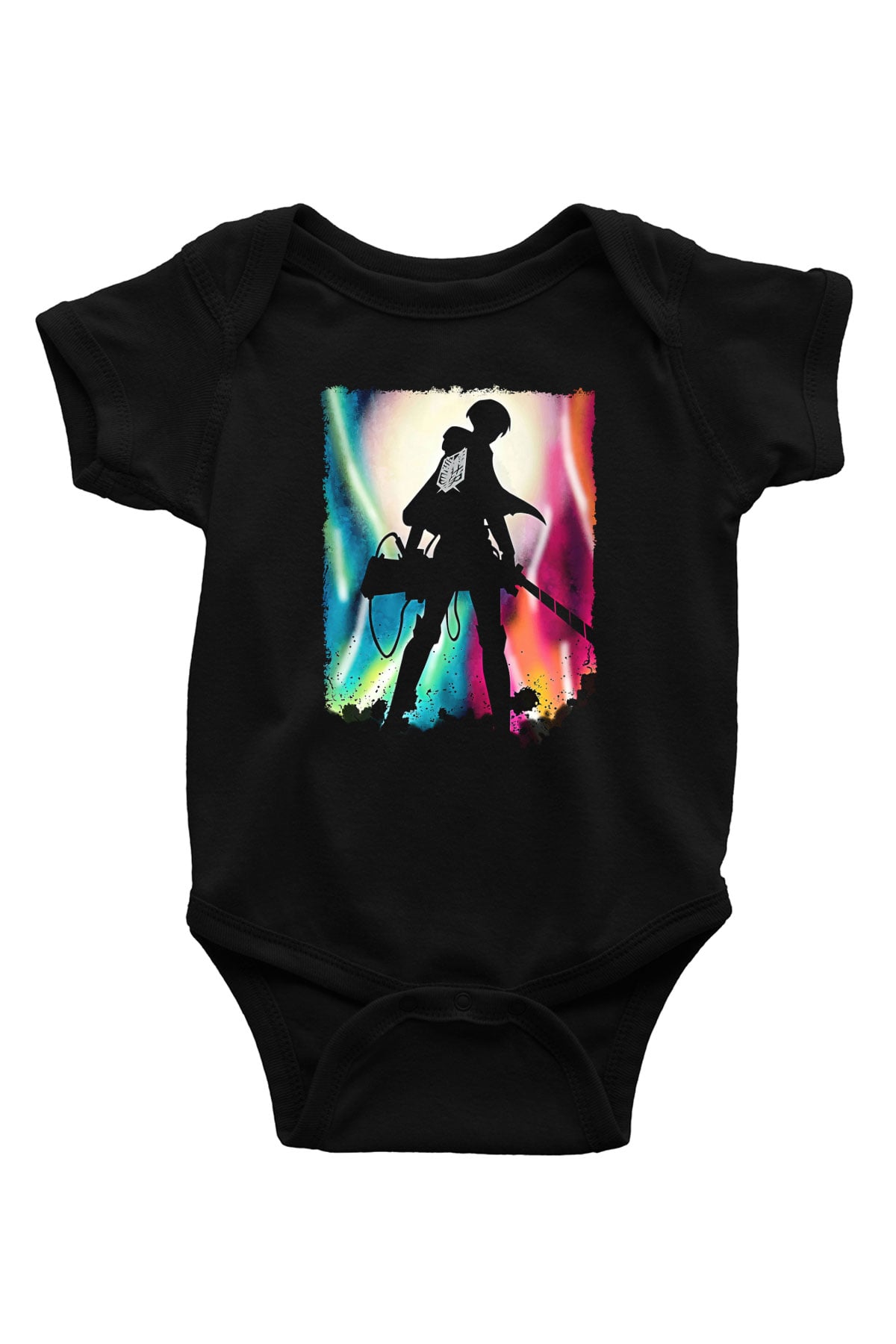 Attack On Titan Baskılı Unisex Siyah Bebek Body - Zıbın