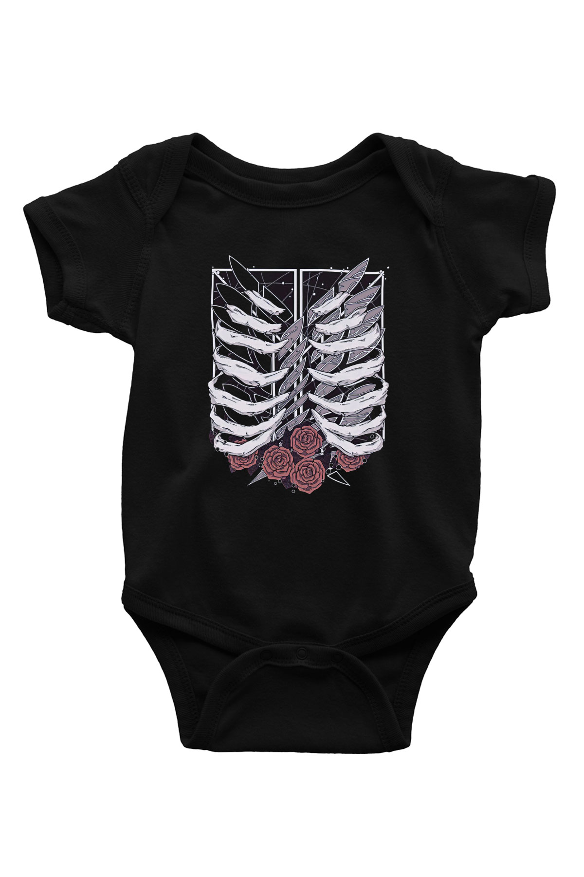 Attack On Titan Baskılı Unisex Siyah Bebek Body - Zıbın
