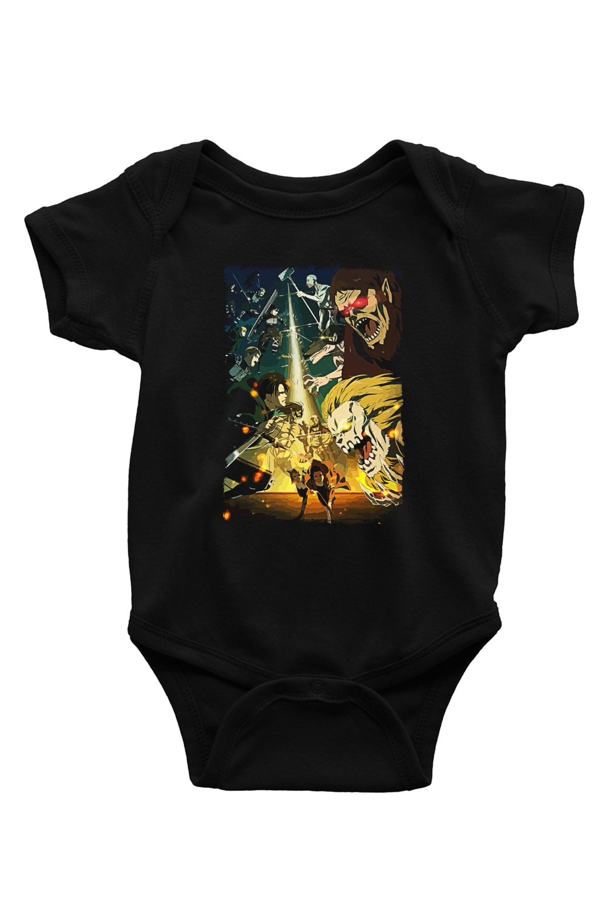 Attack On Titan Baskılı Unisex Siyah Bebek Body - Zıbın