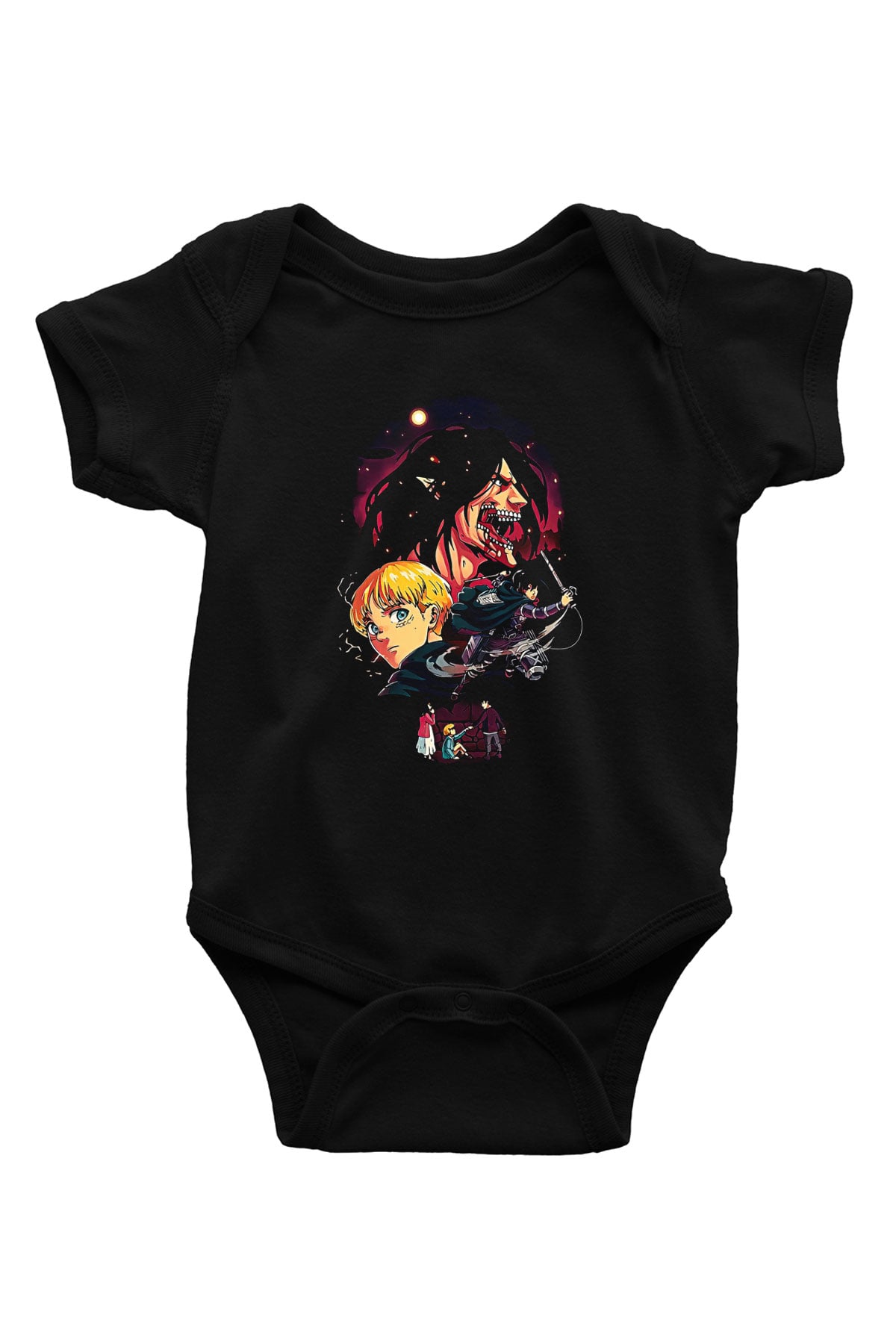Attack On Titan Baskılı Unisex Siyah Bebek Body - Zıbın