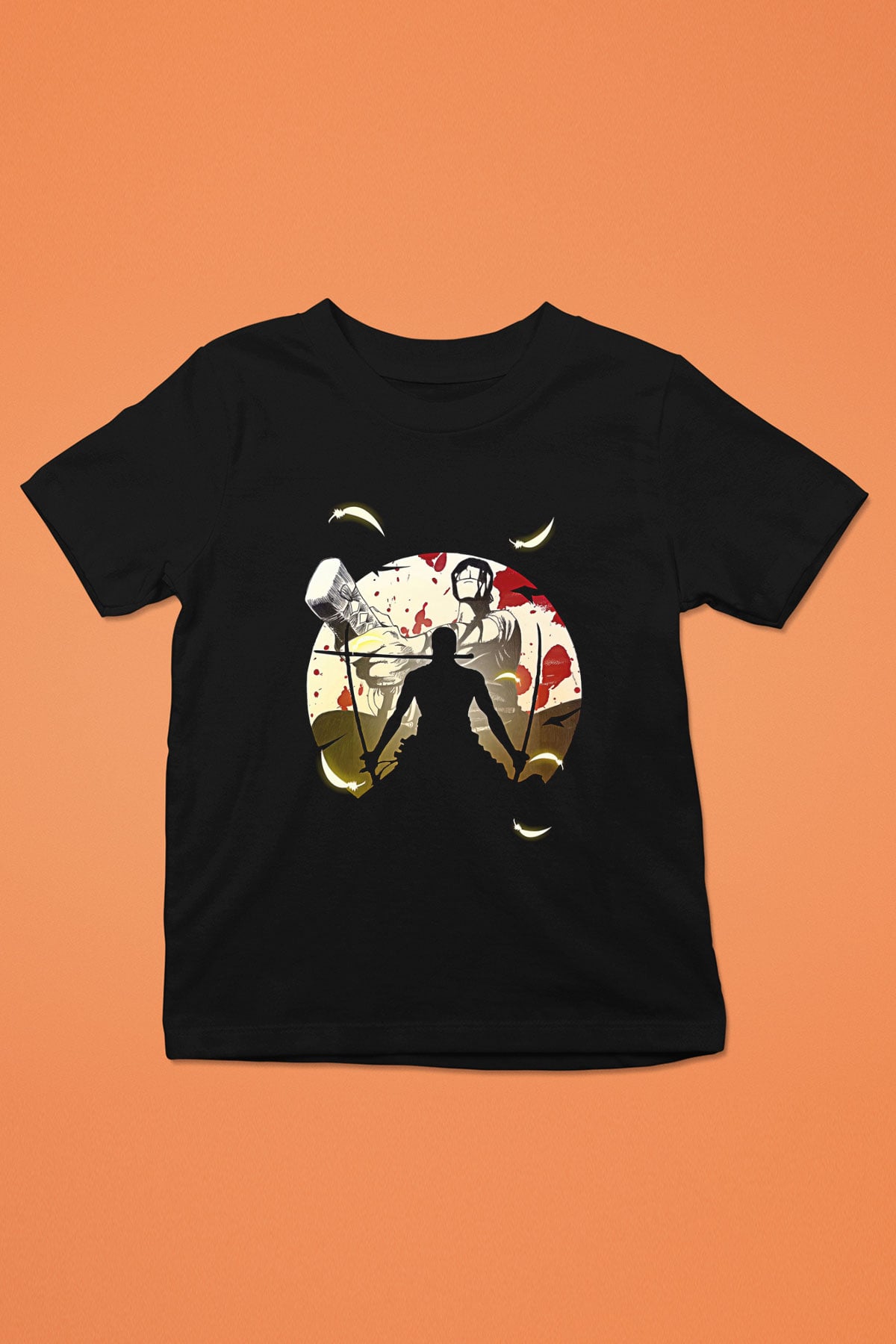 Attack On Titan Baskılı Unisex Siyah Çocuk Tişört - Tshirt