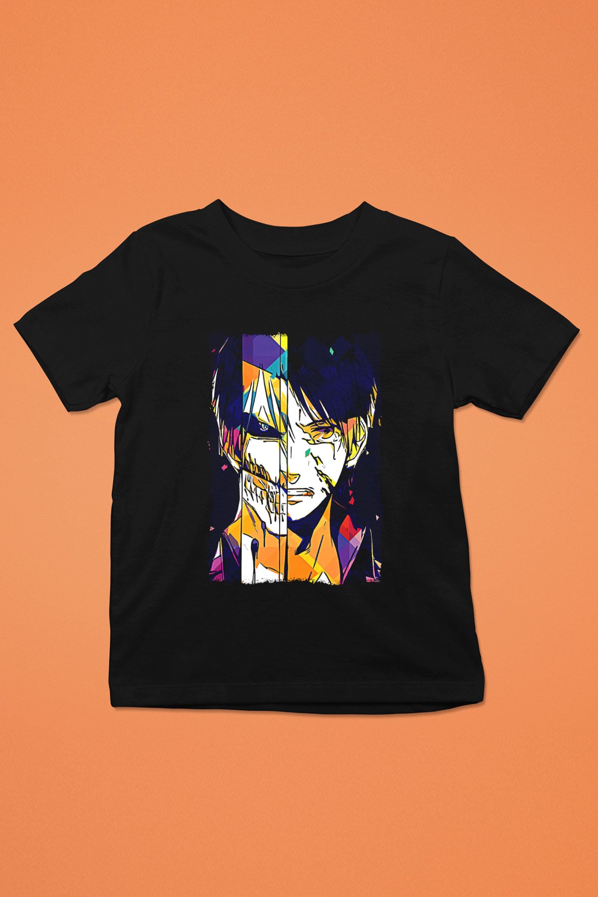 Attack On Titan Baskılı Unisex Siyah Çocuk Tişört - Tshirt