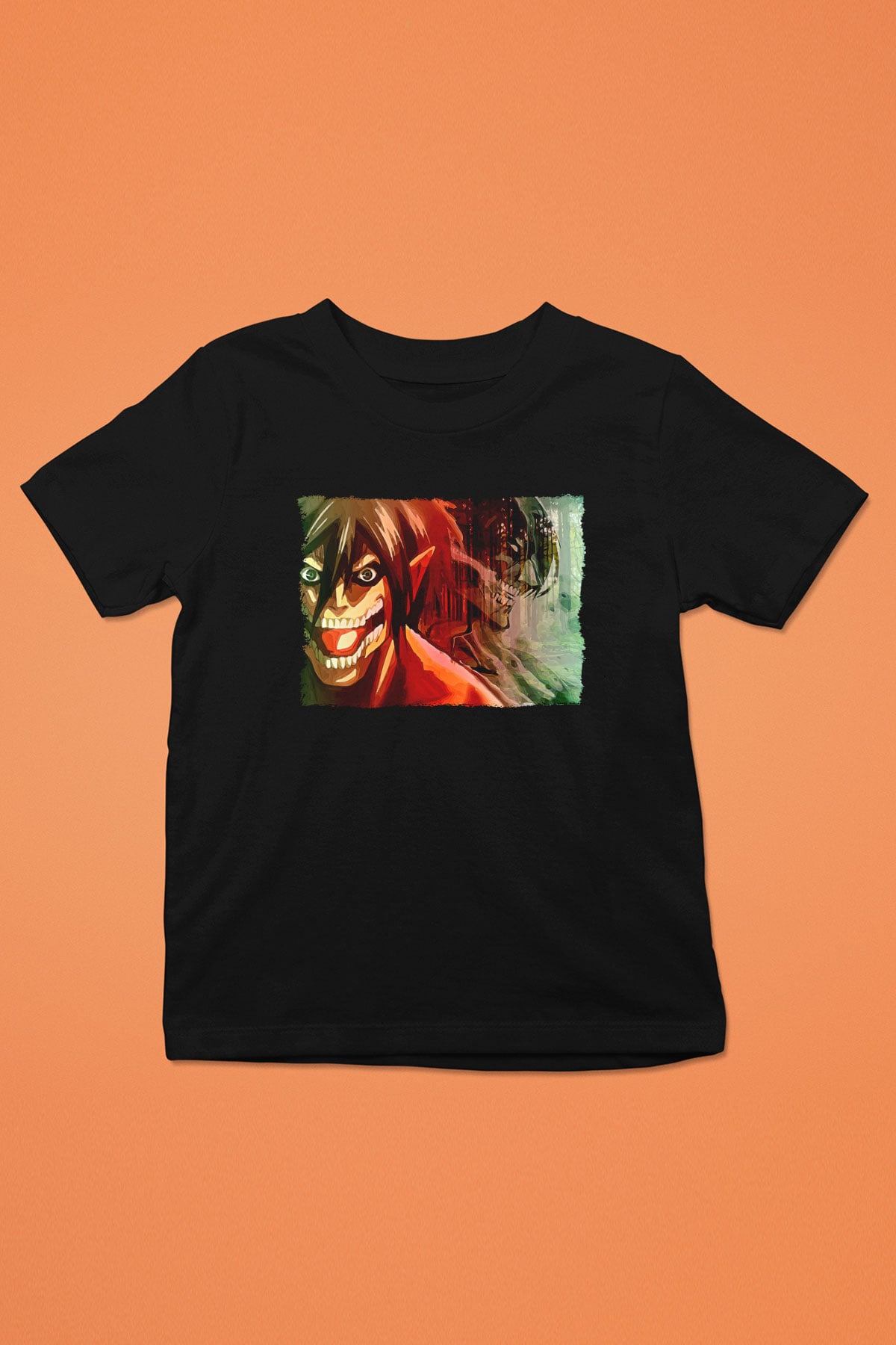 Attack On Titan Baskılı Unisex Siyah Çocuk Tişört - Tshirt