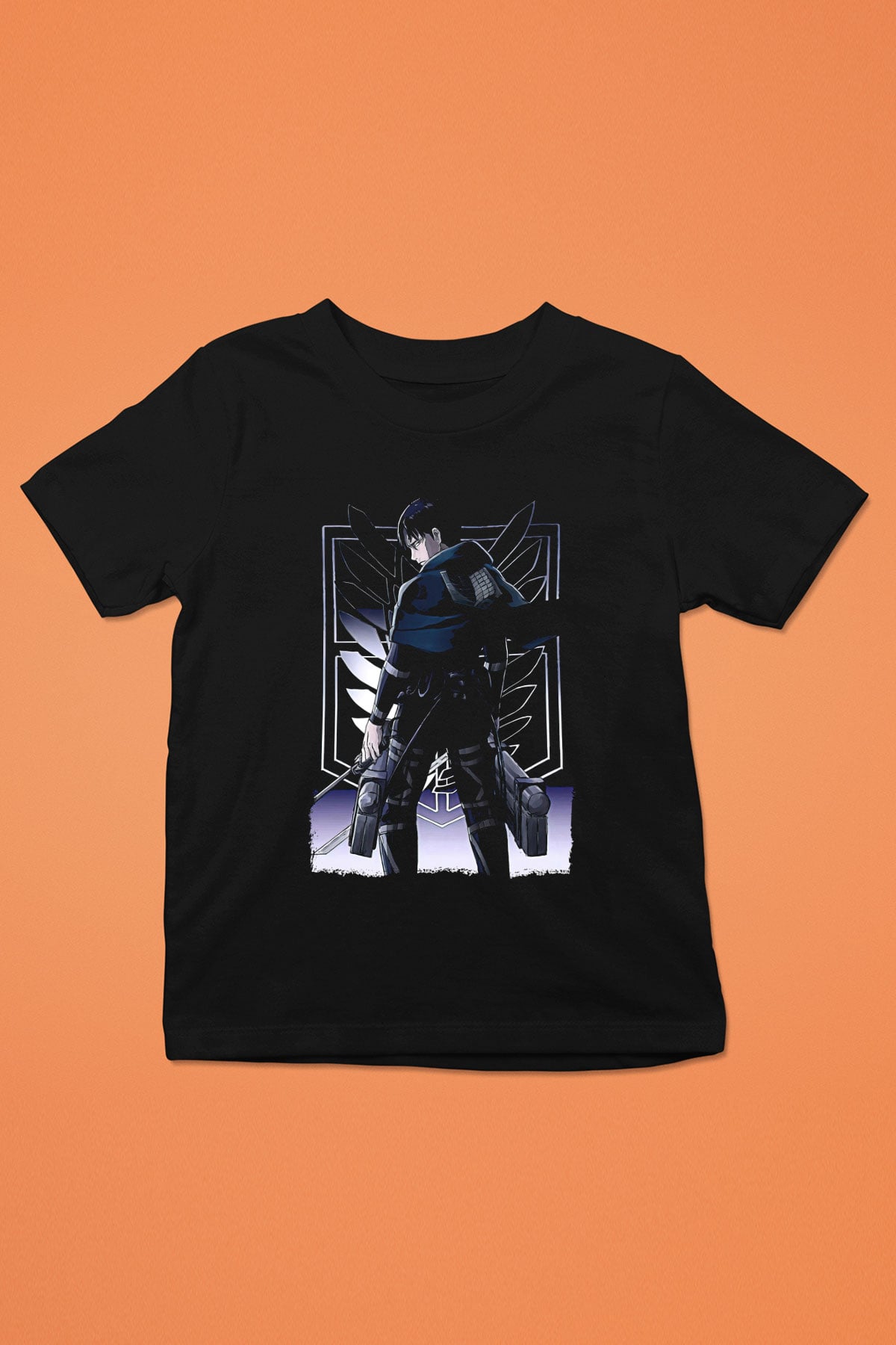 Attack On Titan Baskılı Unisex Siyah Çocuk Tişört - Tshirt