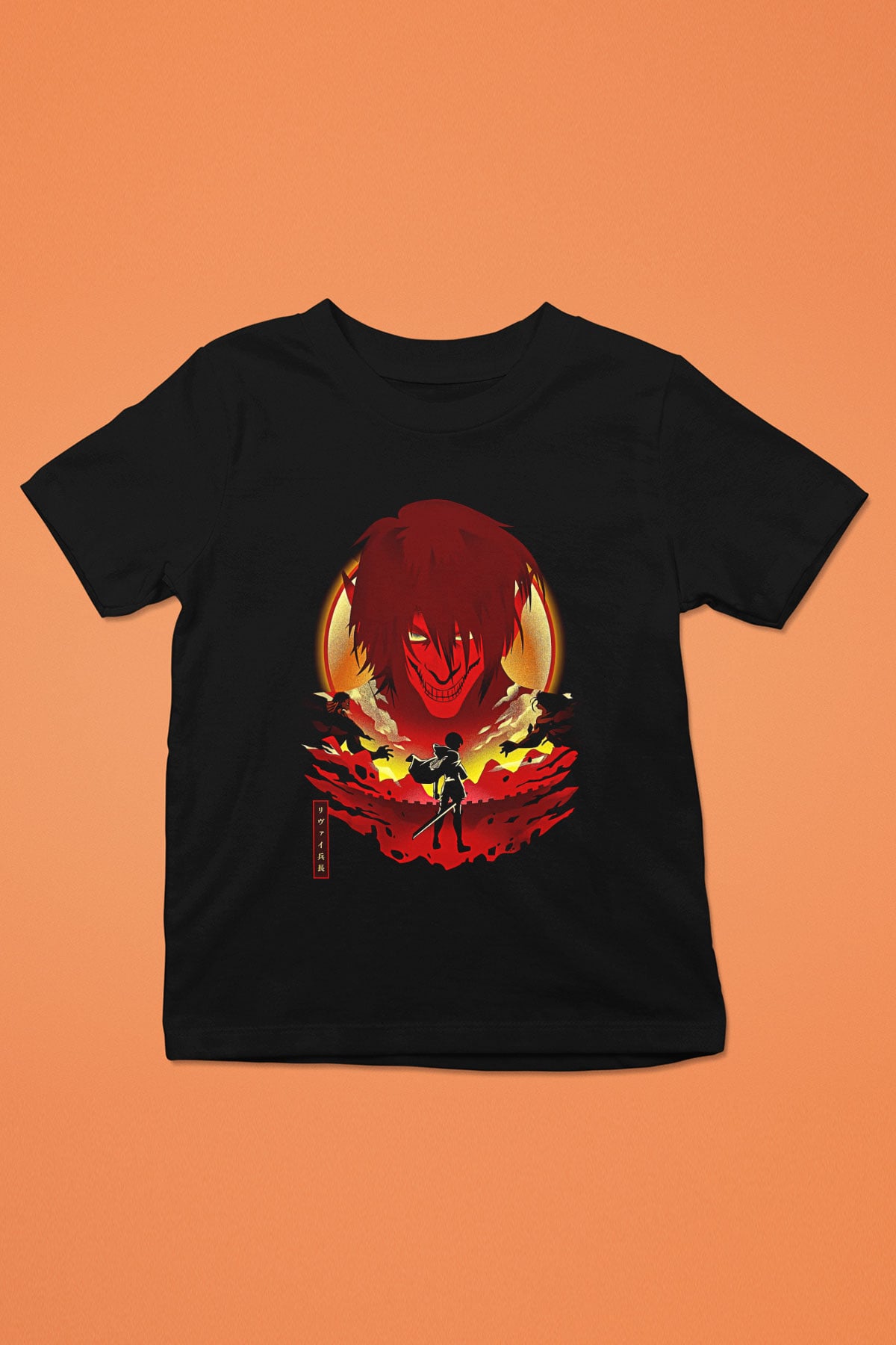 Attack On Titan Baskılı Unisex Siyah Çocuk Tişört - Tshirt