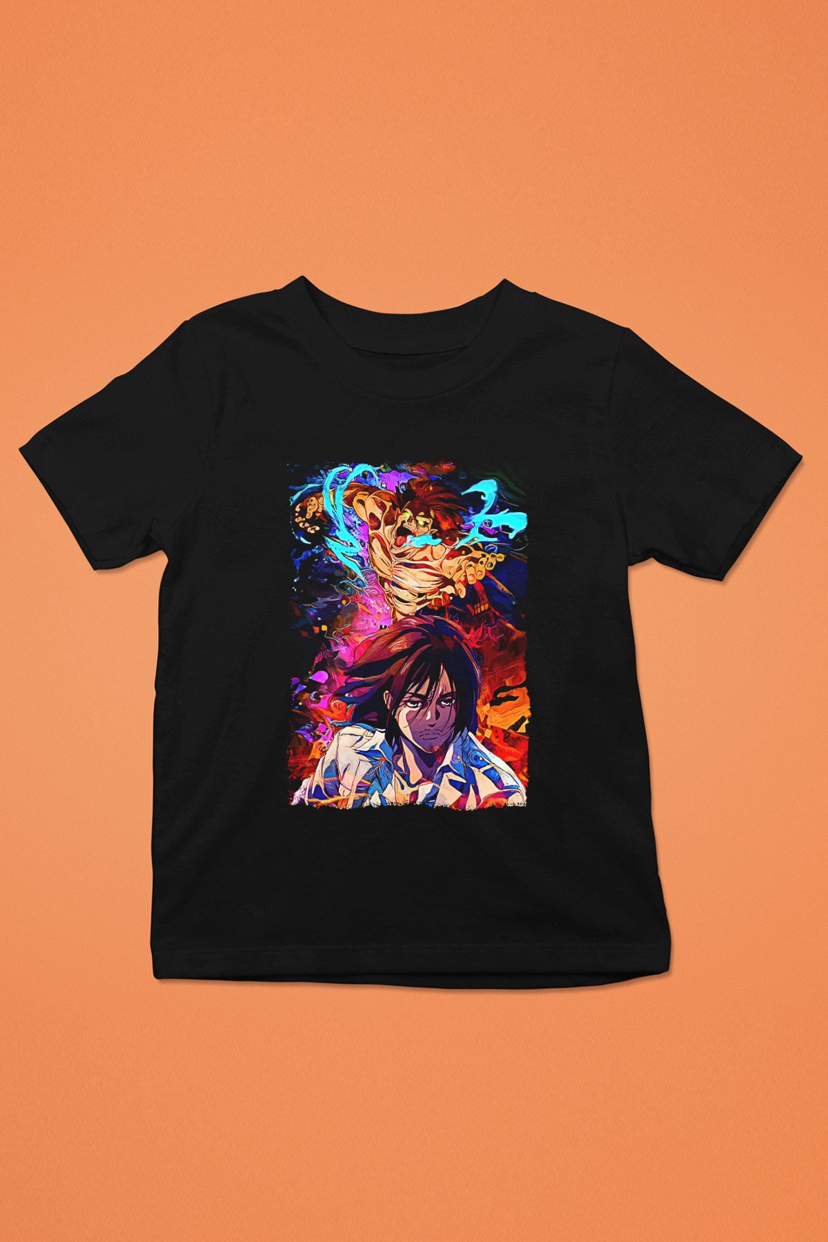 Attack On Titan Baskılı Unisex Siyah Çocuk Tişört - Tshirt