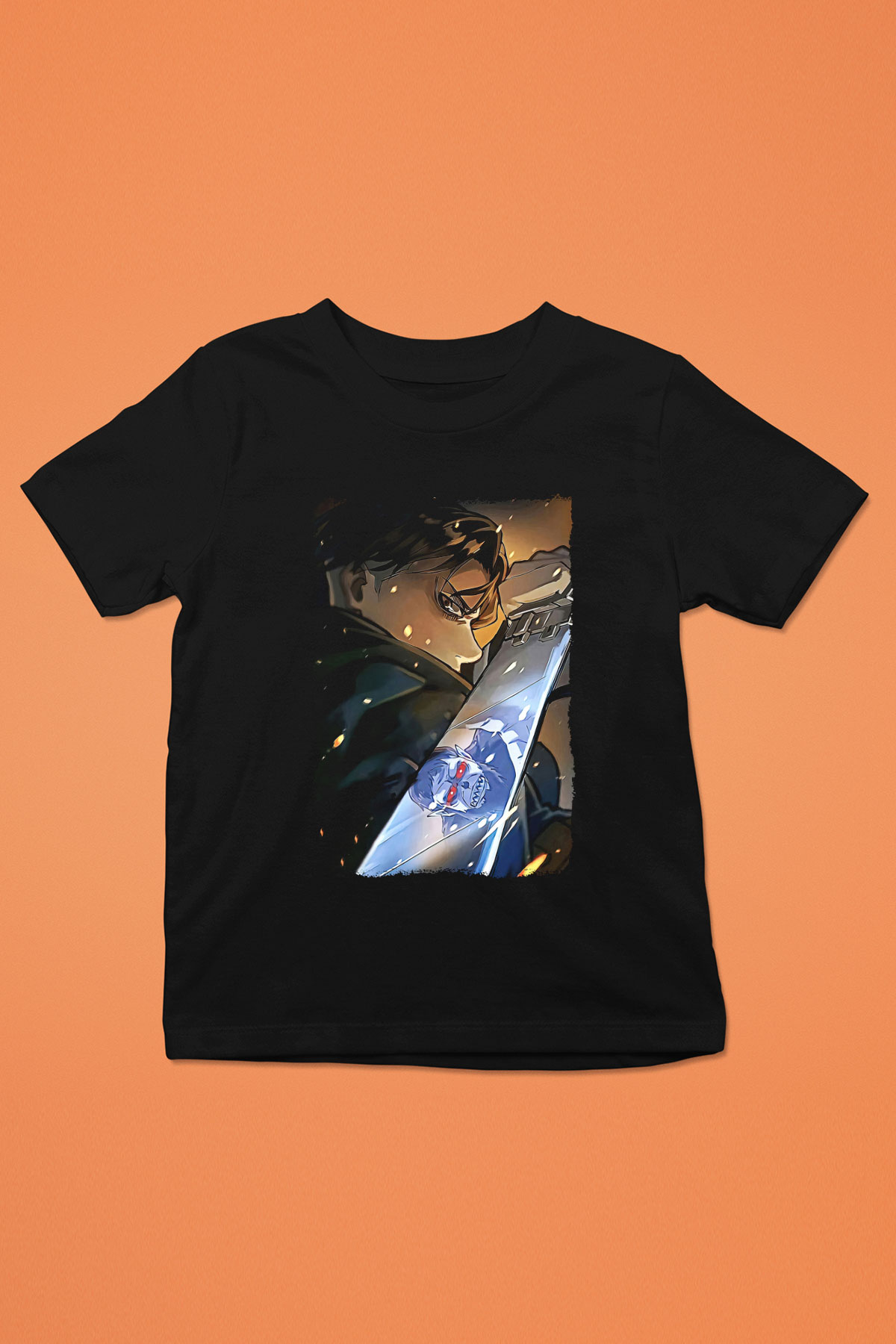 Attack On Titan Baskılı Unisex Siyah Çocuk Tişört - Tshirt