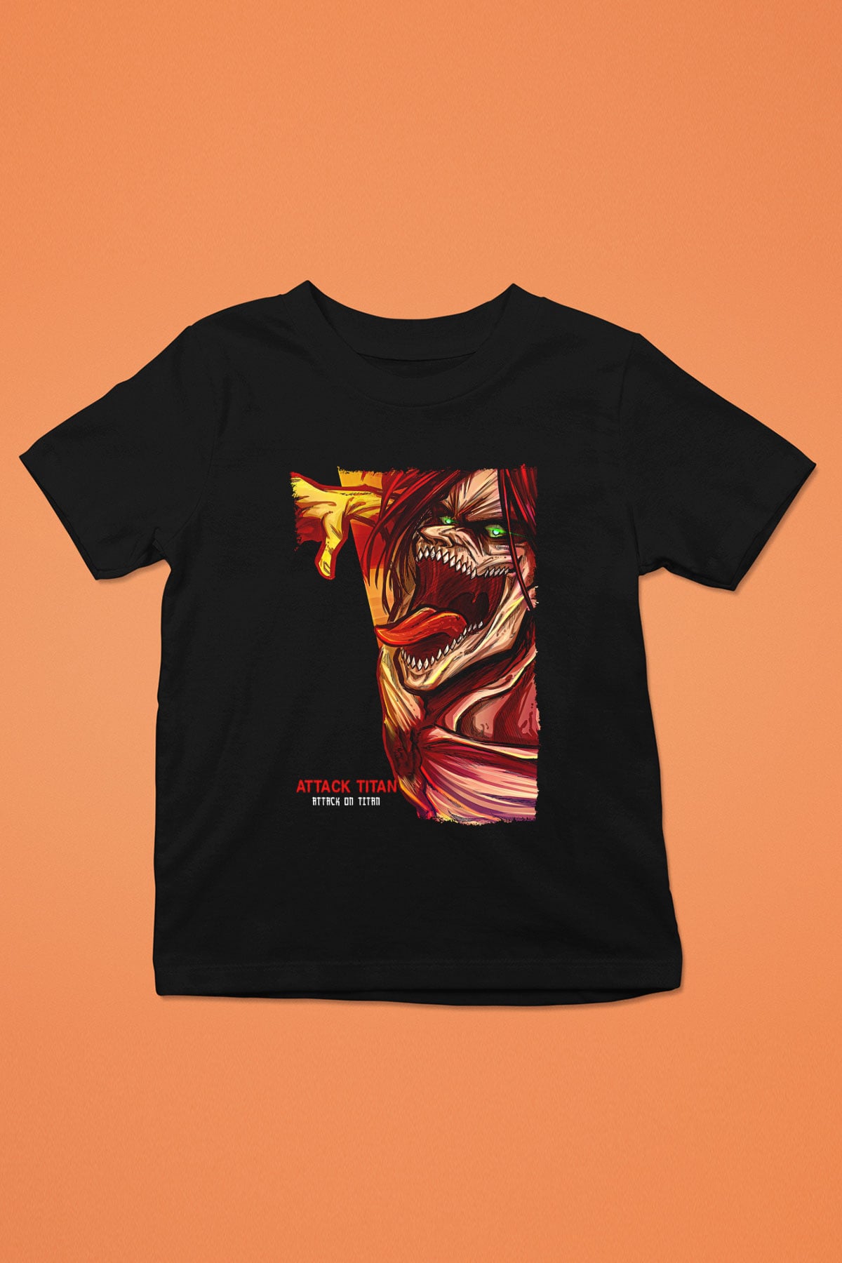 Attack On Titan Baskılı Unisex Siyah Çocuk Tişört - Tshirt